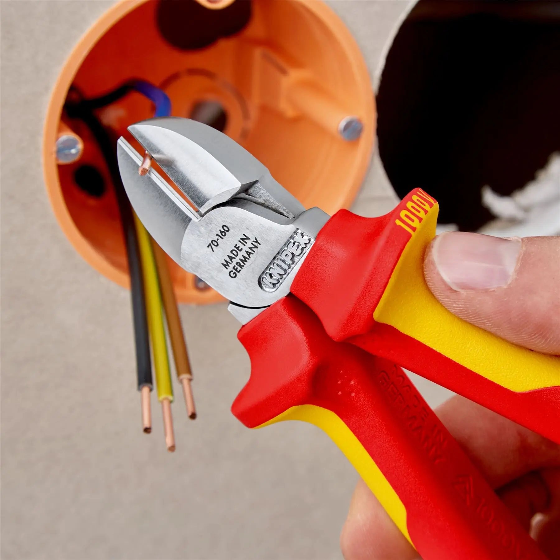 Knipex Diagonal Cutter Side Cutting Pliers 160mm Chrome VDE Insulated 1000V with Tether Point 70 06 160 T 
