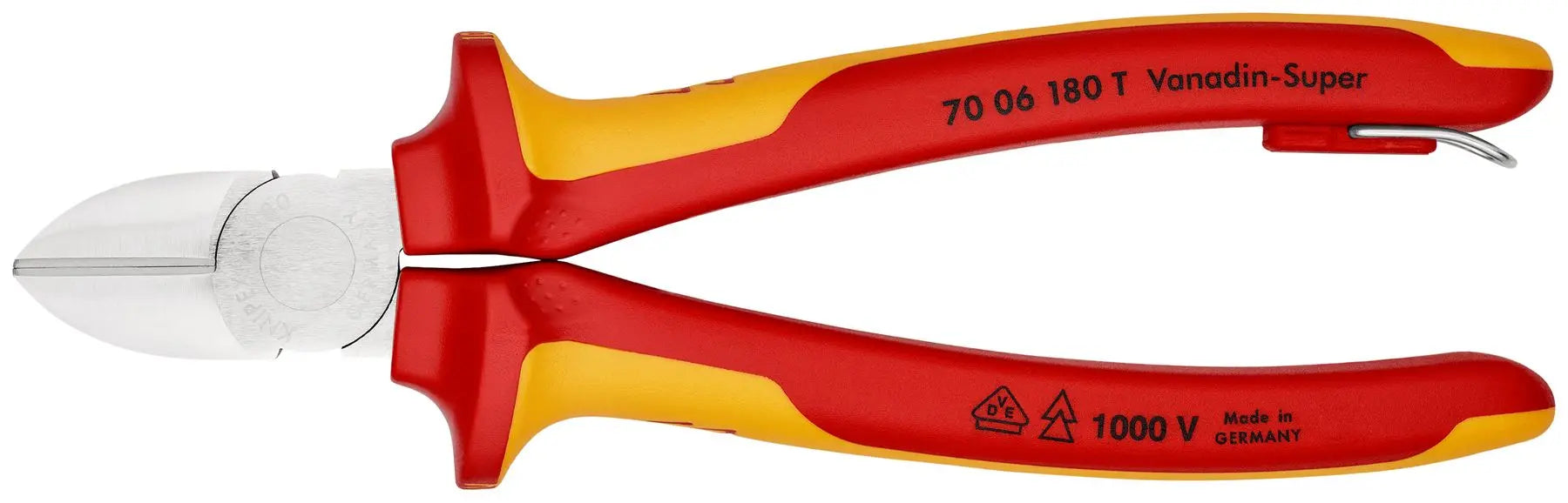 Knipex Diagonal Cutter Side Cutting Pliers 180mm Chrome VDE Insulated 1000V with Tether Point 70 06 180 T 