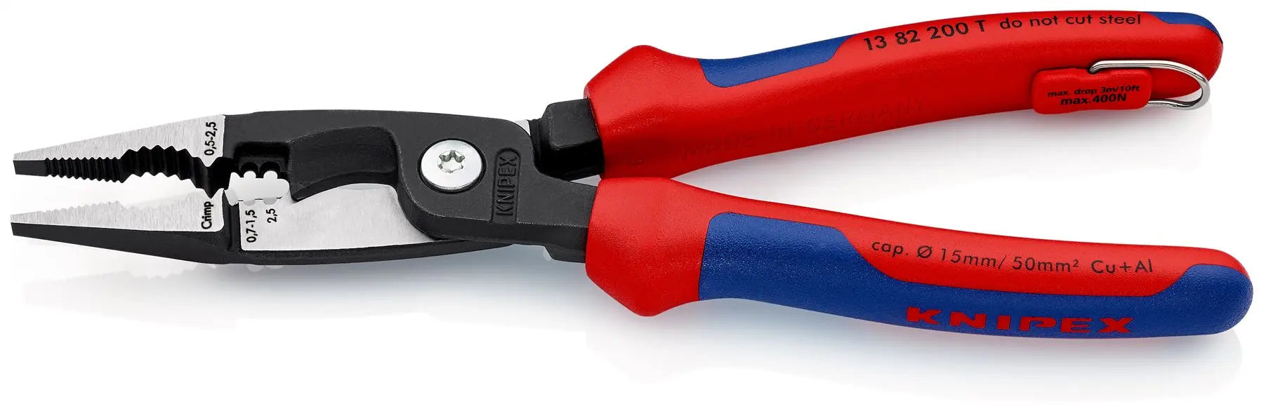 Knipex Electrical Installation Pliers 200mm Multi Component Grips with Tether Point 13 82 200 T 