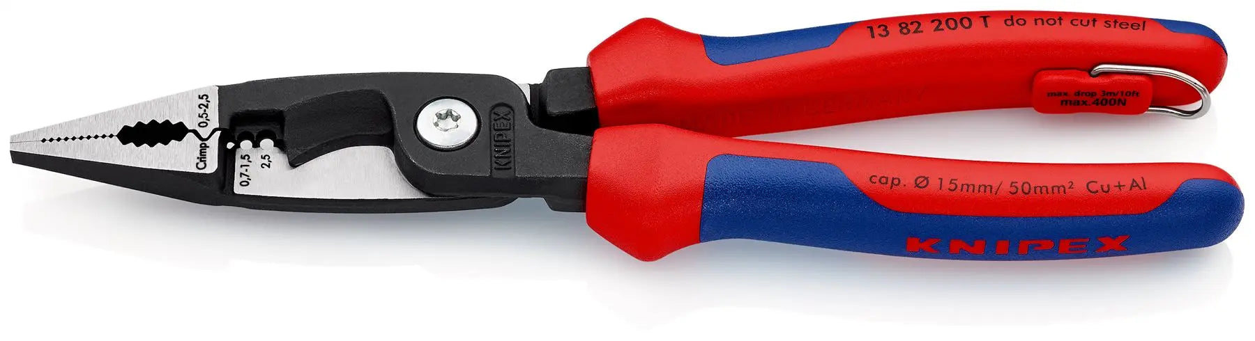 Knipex Electrical Installation Pliers 200mm Multi Component Grips with Tether Point 13 82 200 T 