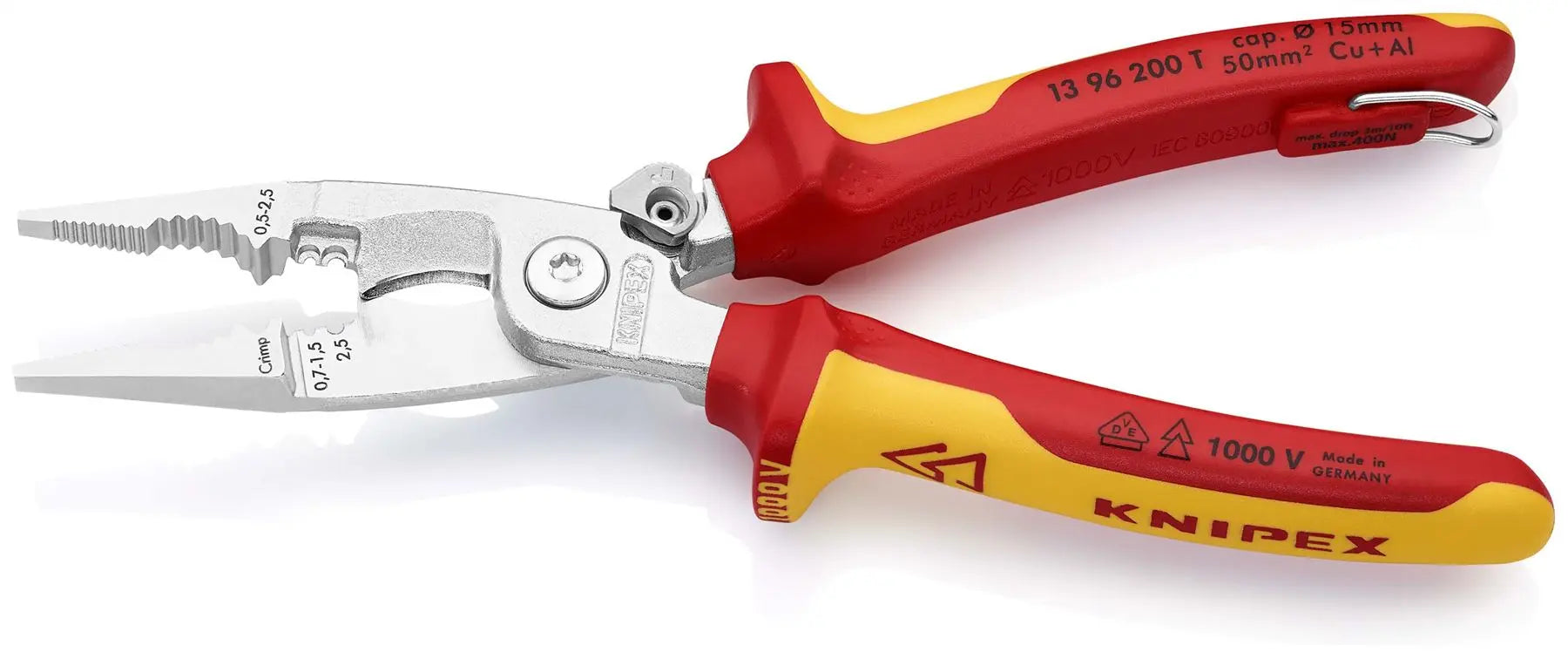 Knipex Electrical Installation Pliers 200mm VDE Insulated 1000V with Tether Point 13 96 200 T 