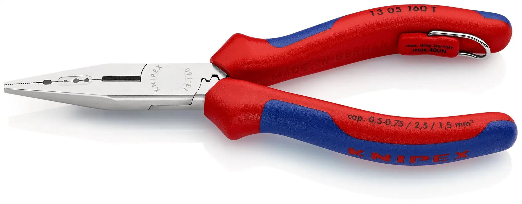 Knipex Electricians Pliers 160mm Multi Component Grips Chrome Plated with Tether Point 13 05 160 T 