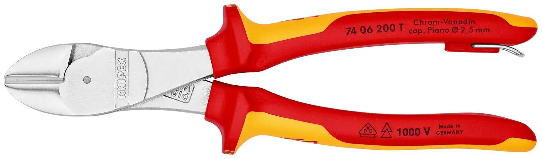 Knipex High Leverage Diagonal Cutter 200mm VDE Insulated 1000V with Tether Point 74 06 200 T 