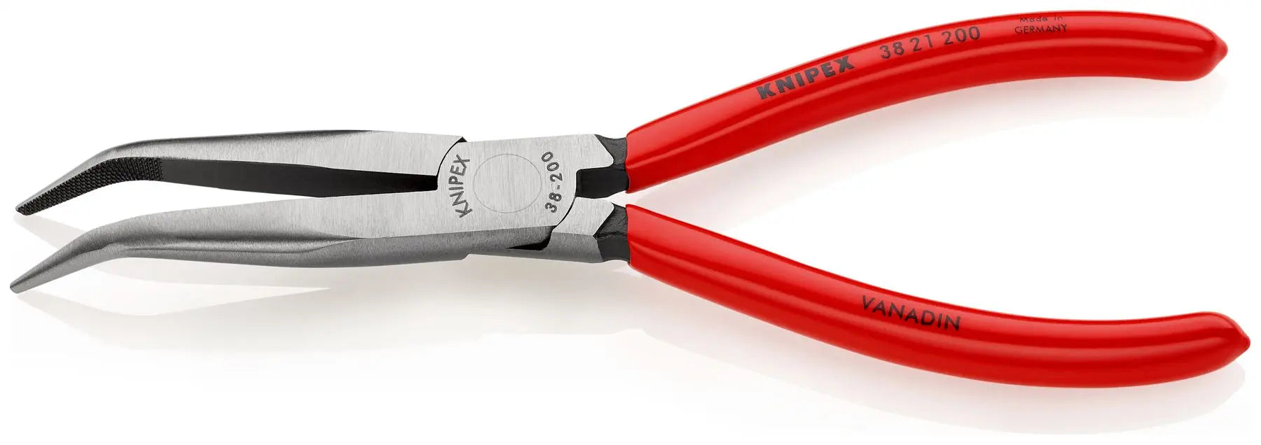 Knipex Mechanics Pliers 200mm 40 Degree Bent Half Round Jaws 38 21 200  White Rose Tools