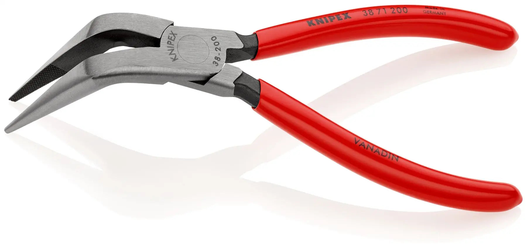 Knipex Mechanics Pliers 200mm 70 Degree Angled Half Round Jaws 38 71 200  White Rose Tools