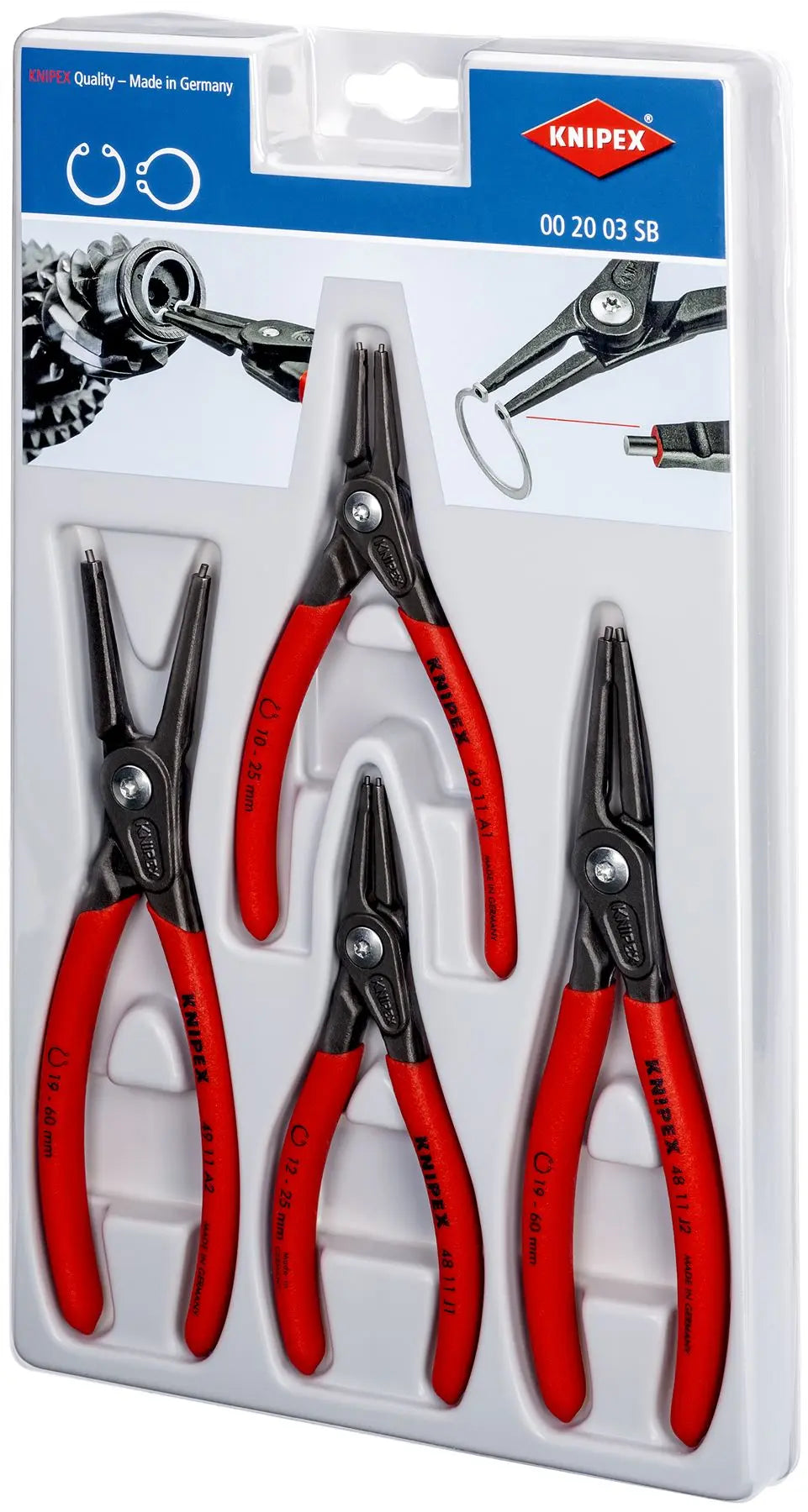 Knipex Precision Circlip Plier Set 4 Piece for Internal and External Circlips 00 20 03 SB 