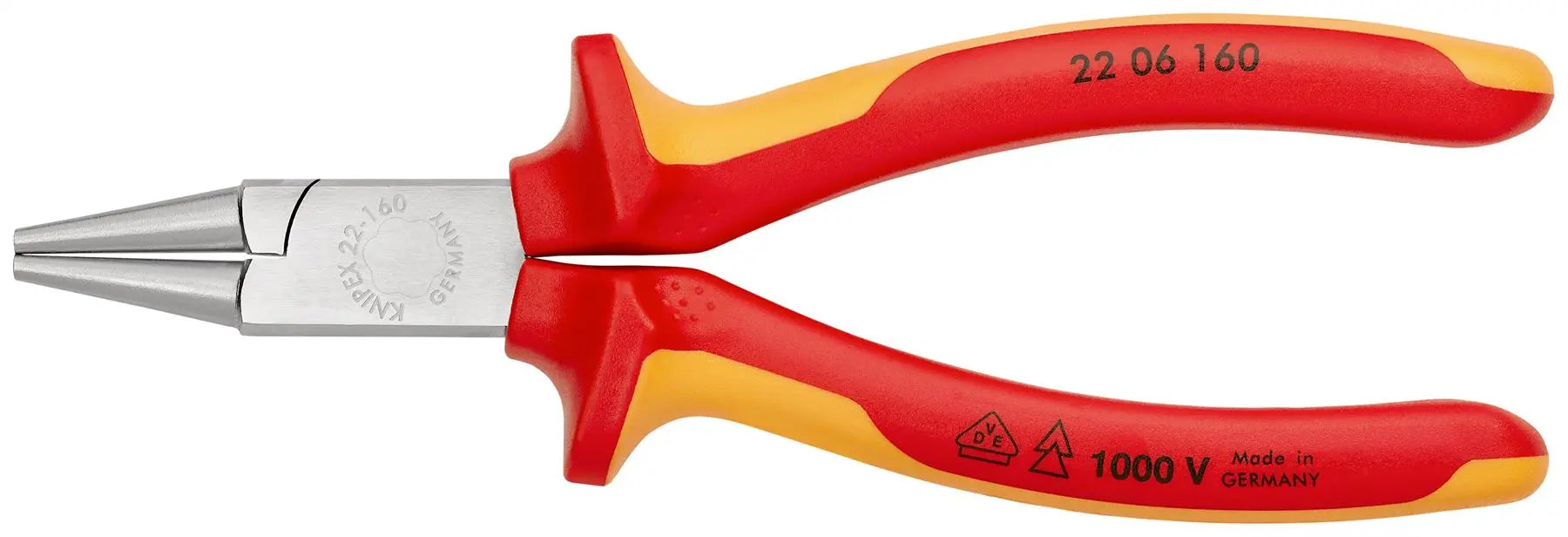 Knipex Round Nose Pliers 160mm VDE 1000V Multi Component Grips 22 06 160 