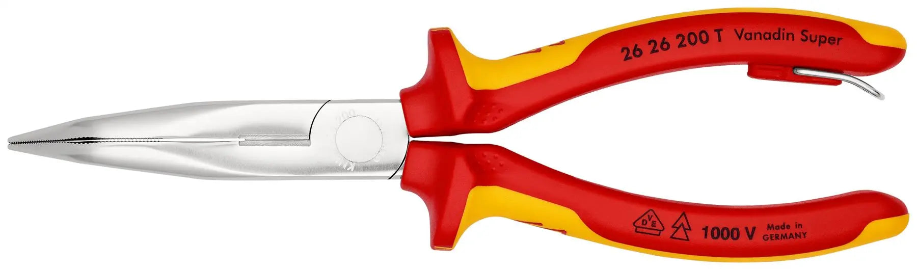 Knipex Snipe Nose Side Cutting Pliers 40° Bend 200mm VDE Insulated 1000V with Tether Point 26 26 200 T 