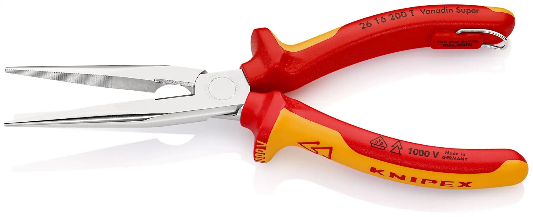 Knipex Snipe Nose Side Cutting Pliers Stork Beak Plier 200mm VDE Insulated 1000V Tether Point 26 16 200 T 