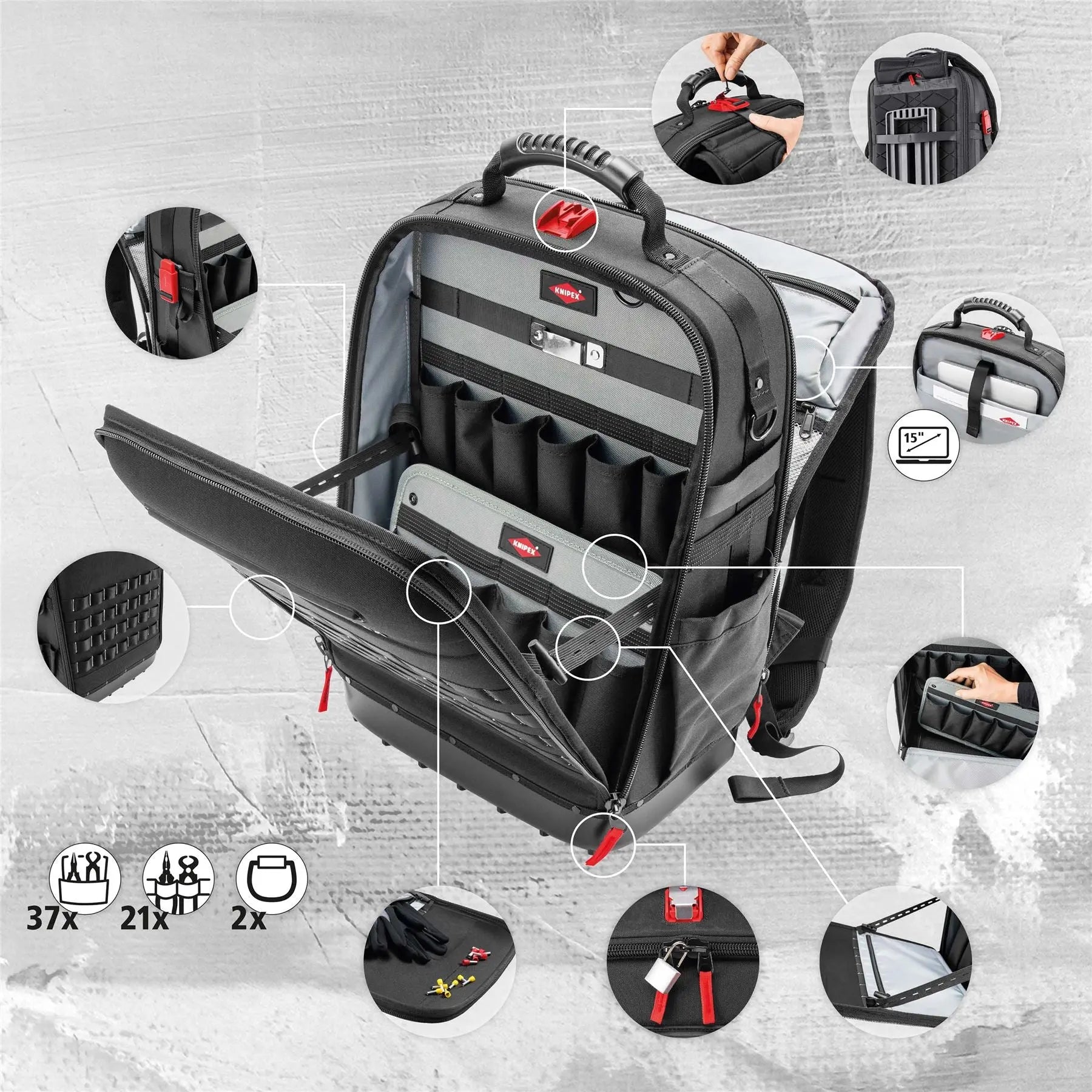 Knipex Tool Backpack Bag Modular X18 Empty 00 21 50 LE  White Rose Tools