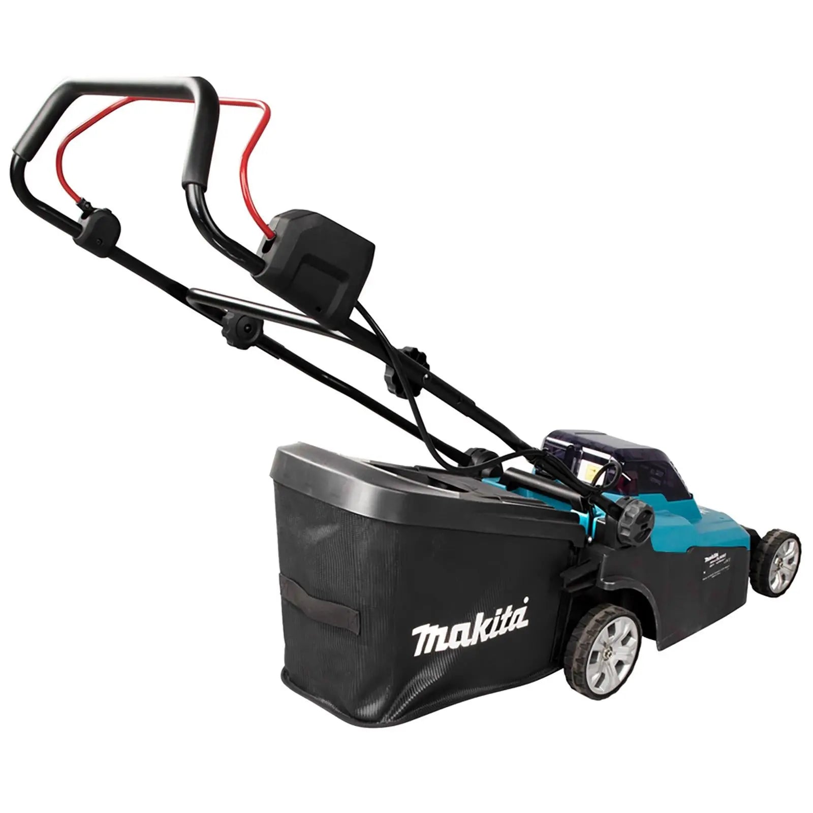 Makita 38cm Lawn Mower Kit Twin 18V LXT Li-ion Cordless Garden Grass Outdoor 2 x 6Ah Battery and Dual Rapid Charger DLM382PG2  White Rose Tools