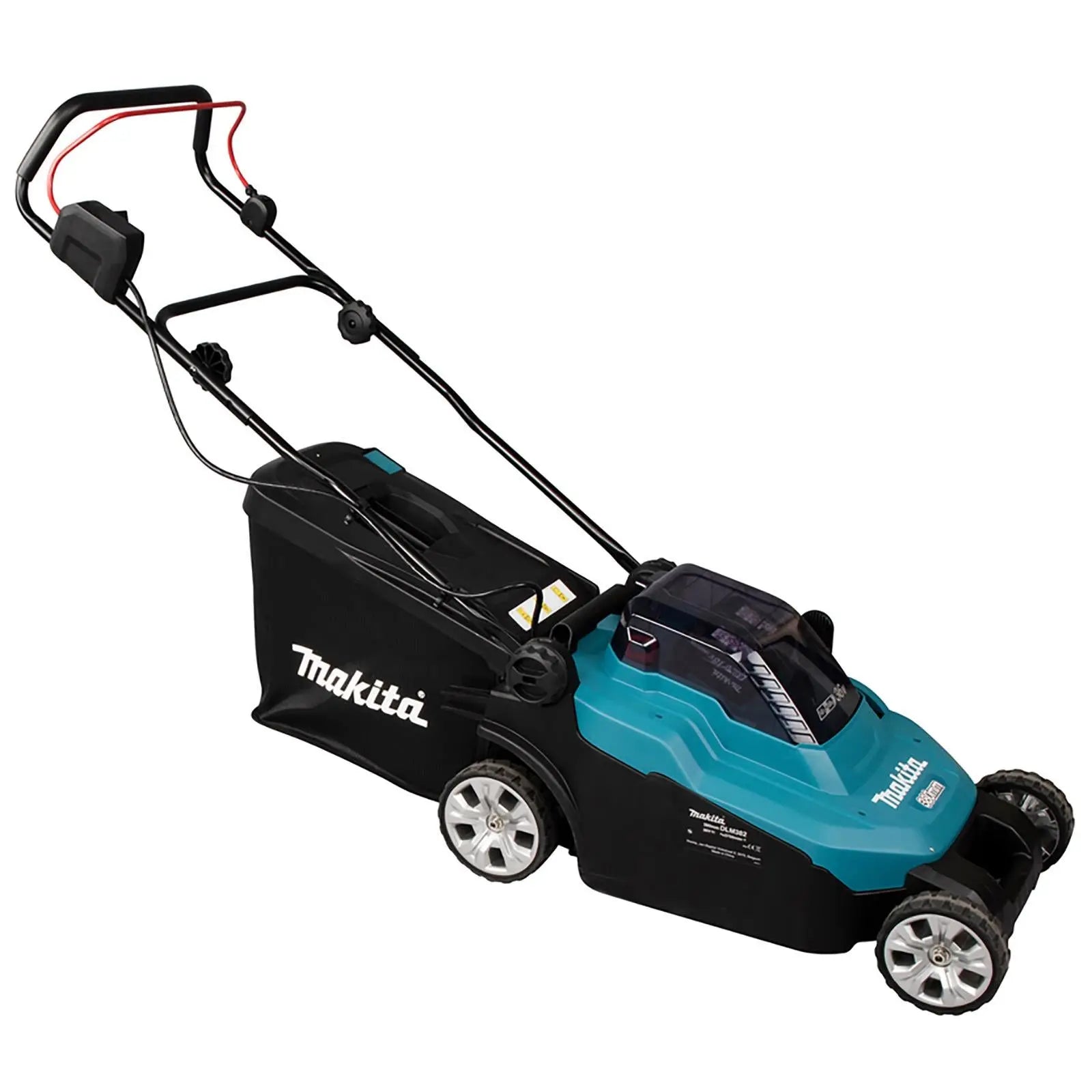 Makita 38cm Lawn Mower Kit Twin 18V LXT Li-ion Cordless Garden Grass Outdoor 2 x 6Ah Battery and Dual Rapid Charger DLM382PG2  White Rose Tools