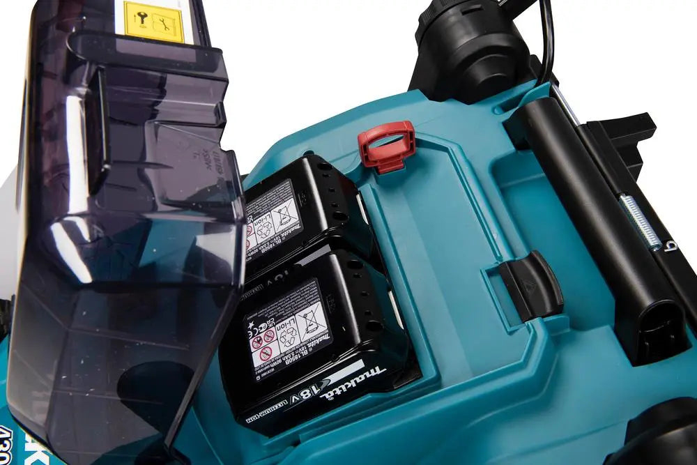 Makita 38cm Lawn Mower Kit Twin 18V LXT Li-ion Cordless Garden Grass Outdoor 2 x 6Ah Battery and Dual Rapid Charger DLM382PG2  White Rose Tools