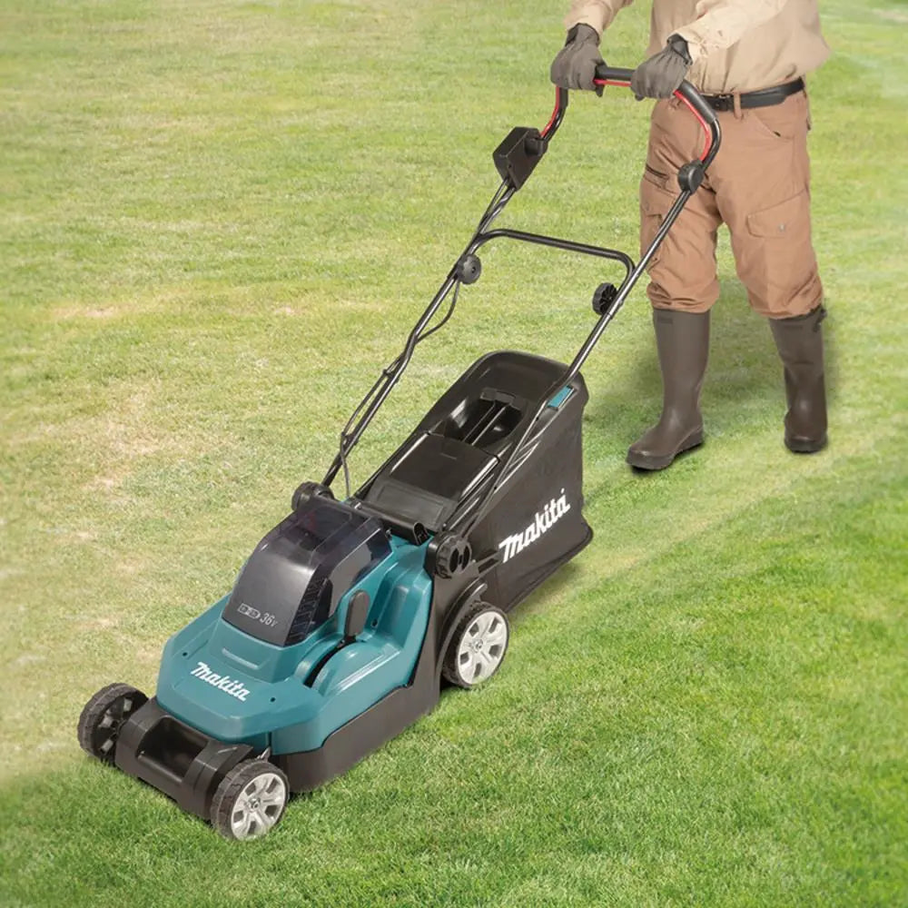 Makita 38cm Lawn Mower Twin 18V LXT Li-ion Cordless Garden Grass Outdoor Bare Unit Body Only DLM382Z  White Rose Tools