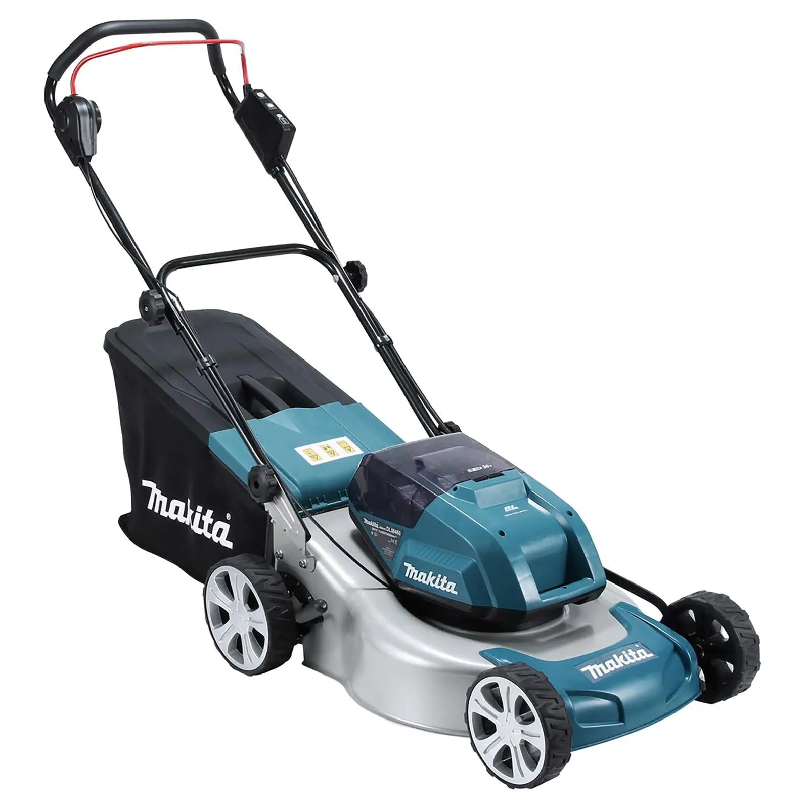 Makita 46cm Lawn Mower Kit Twin 18V LXT Li-ion Cordless Garden Grass Outdoor 2 x 6Ah Battery and Dual Rapid Charger DLM460PG2  White Rose Tools