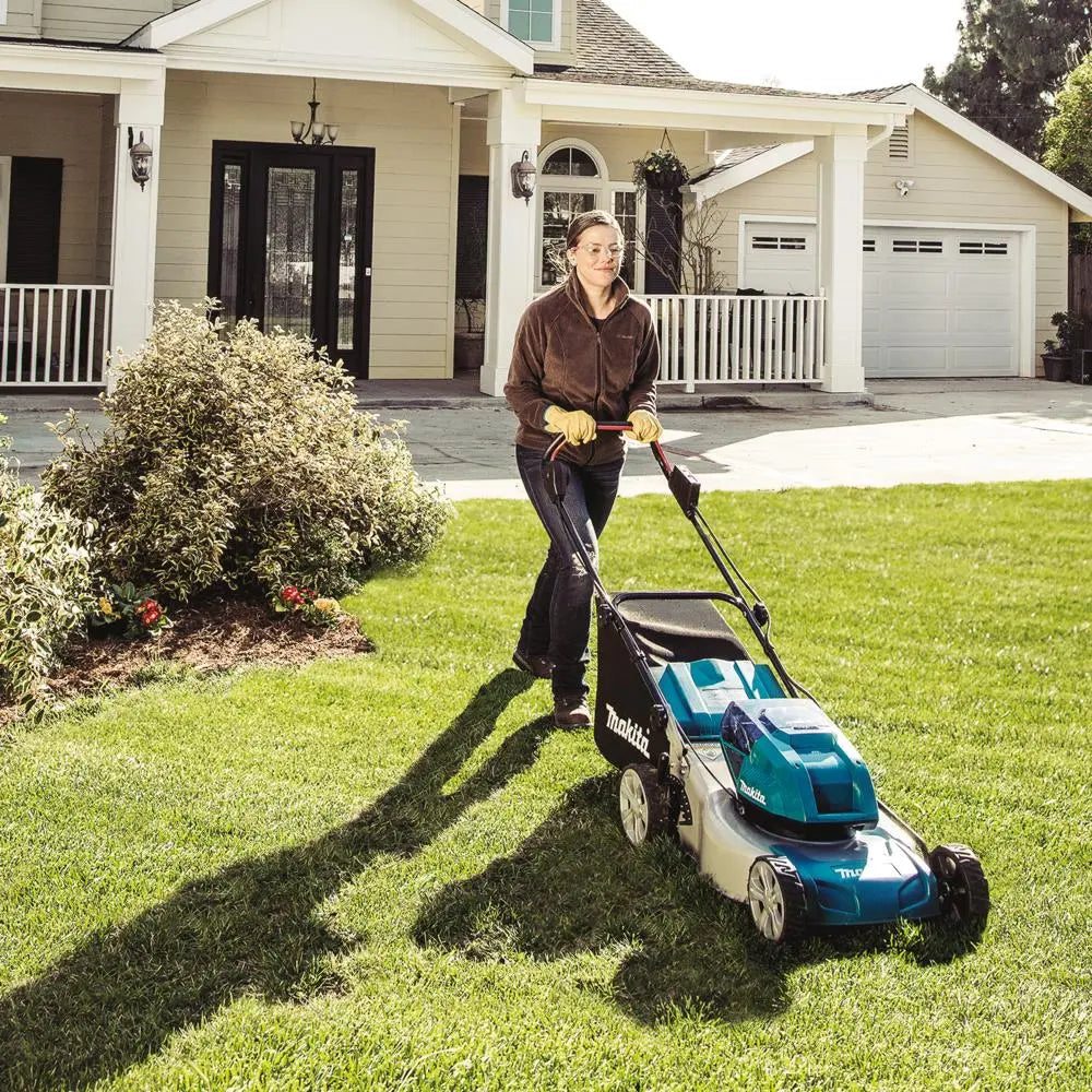Makita 46cm Lawn Mower Kit Twin 18V LXT Li-ion Cordless Garden Grass Outdoor 2 x 6Ah Battery and Dual Rapid Charger DLM460PG2  White Rose Tools