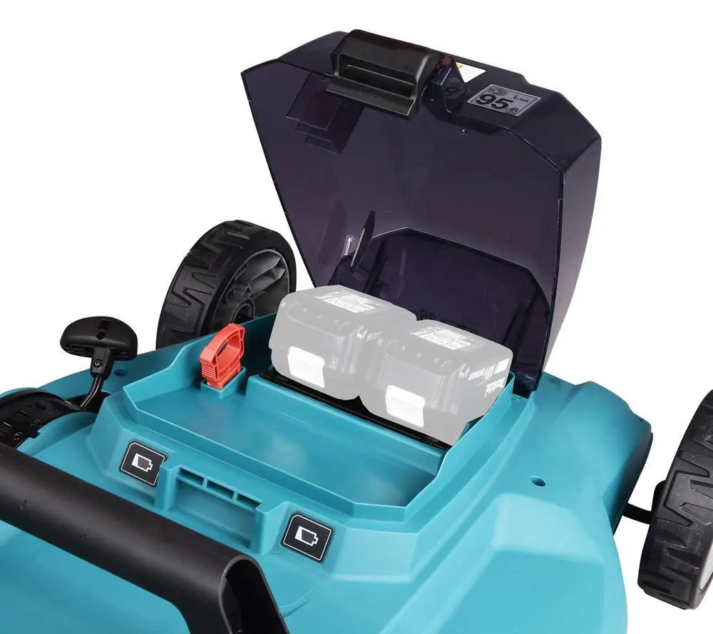 Makita 48cm Lawn Mower Kit Twin 18V LXT Li-ion Cordless Garden Grass Outdoor 2 x 5Ah Battery and Dual Charger DLM481CT2  White Rose Tools