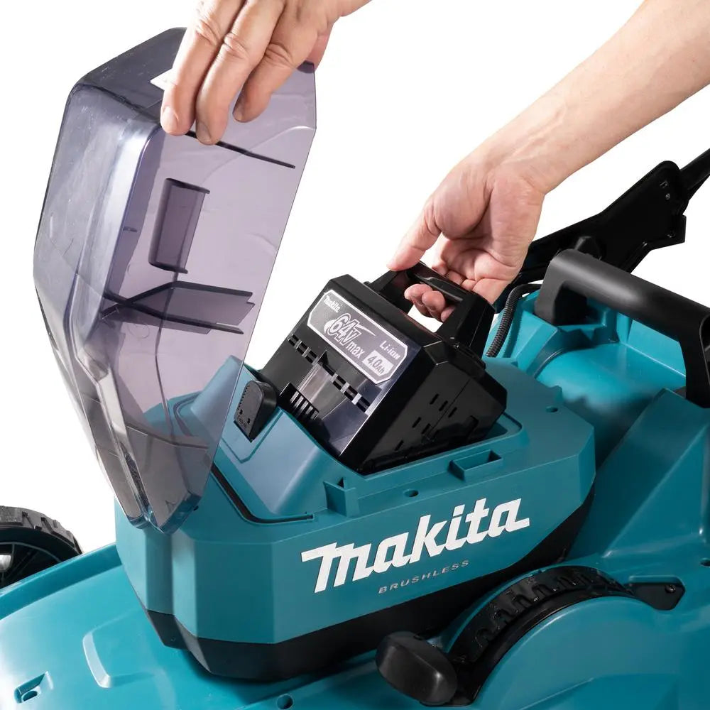 Makita 53cm Lawn Mower Kit 64V Max Li-ion Cordless Garden Grass Outdoor 4Ah Battery and Charger LM002JM101  White Rose Tools