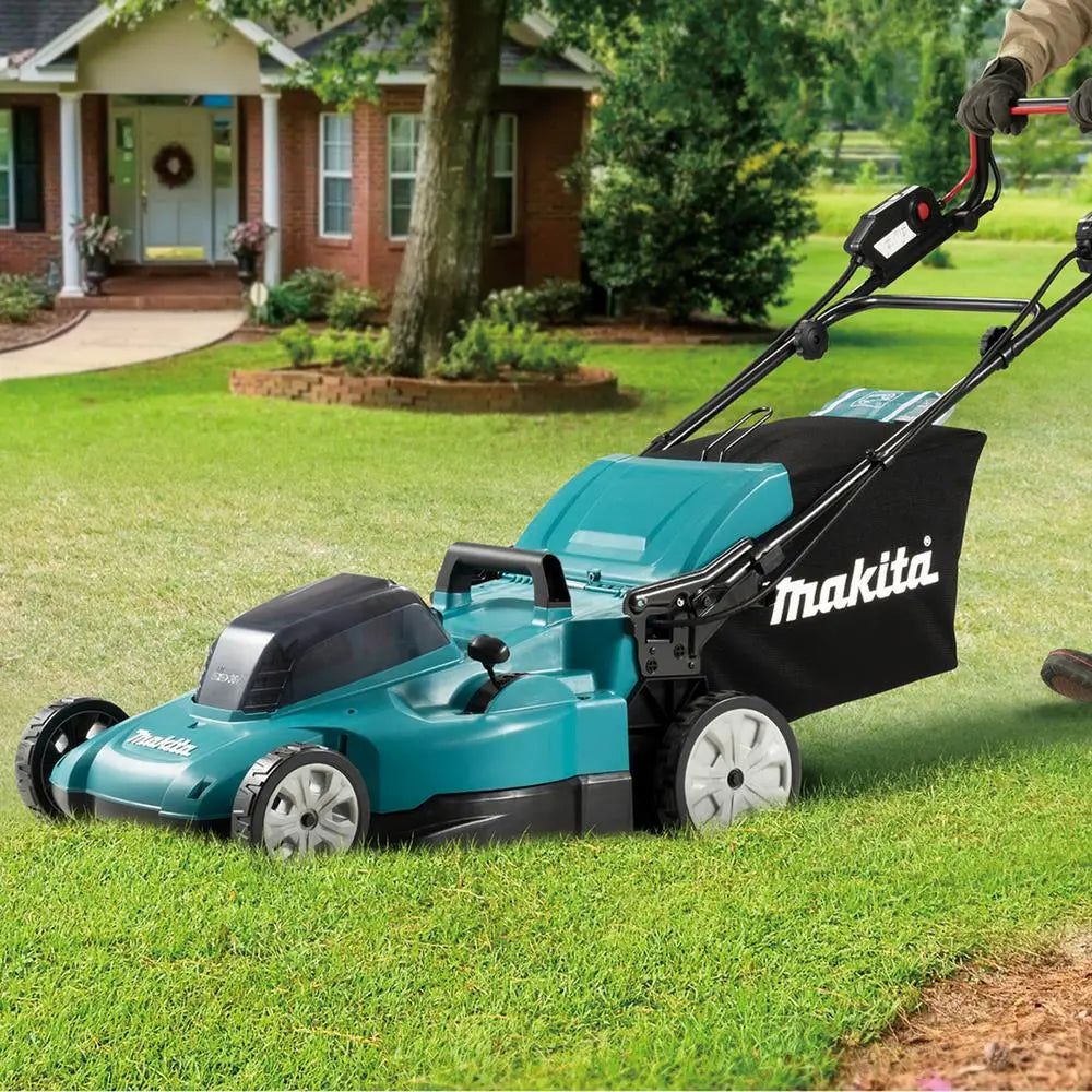 Makita 53cm Lawn Mower Kit Twin 18V LXT Li-ion Cordless Garden Grass Outdoor 2 x 5Ah Battery and Dual Charger DLM539CT2  White Rose Tools