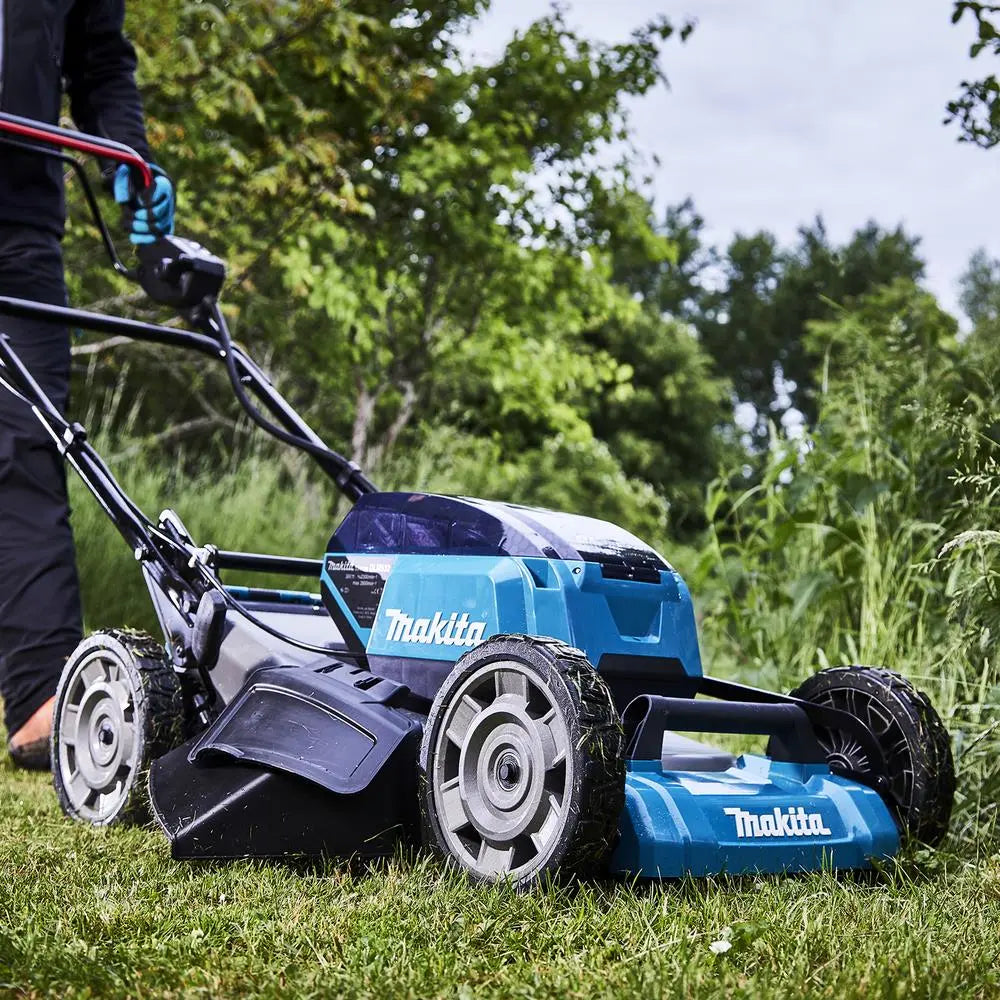 Makita 53cm Lawn Mower Kit Twin 18V LXT Li-ion Cordless Garden Grass Outdoor 2 x 6Ah Battery and Dual Rapid Charger DLM532PG2  White Rose Tools