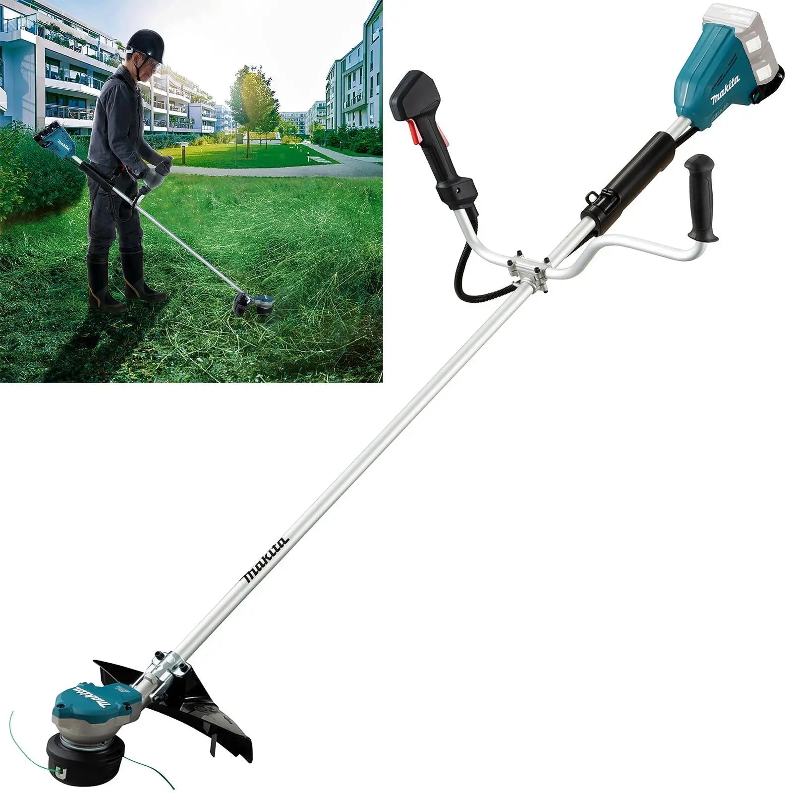 Makita Brush Cutter 2 x 18V LXT Brushless Cordless Garden Lawn Strimming Bare Unit Body Only DUR368AZ  White Rose Tools