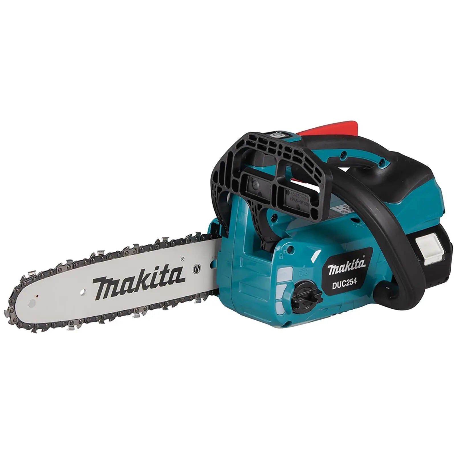 Makita Chainsaw Kit 25cm 10" 18V LXT Brushless Cordless 5Ah Battery and Charger Top Handle Garden Tree Cutting Pruning DUC254RT  White Rose Tools