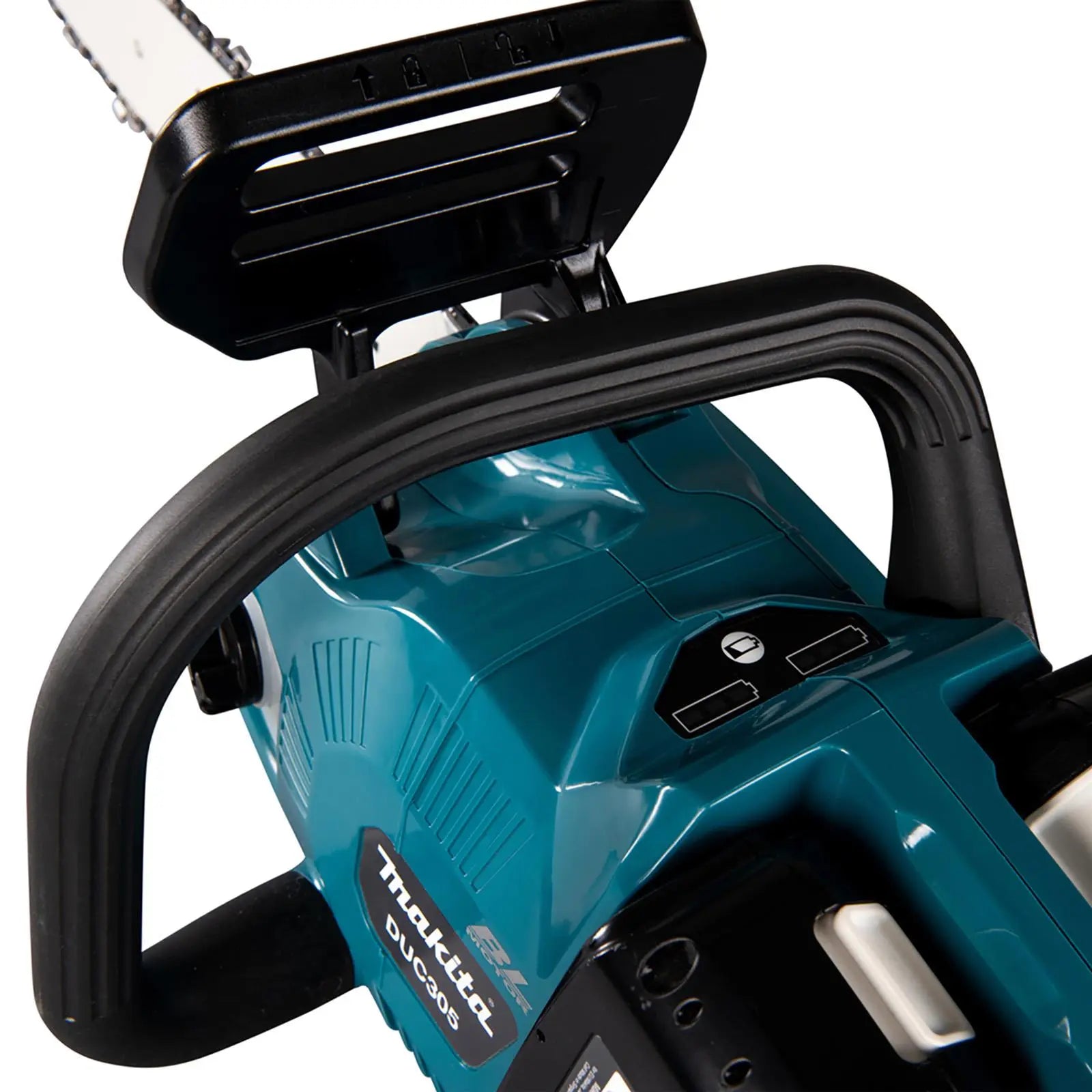 Makita Chainsaw Kit 30cm 12" 18V x 2 LXT Brushless Cordless 2 x 5Ah Battery and Dual Rapid Charger Garden Tree Cutting Pruning DUC305PT2  White Rose Tools