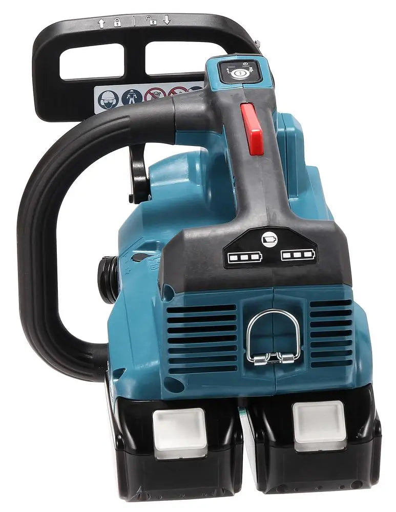 Makita Chainsaw Kit 30cm 12" 18V x 2 LXT Brushless Cordless 2 x 5Ah Battery and Dual Rapid Charger Top Handle Garden Tree Cutting Pruning DUC306PT2  White Rose Tools