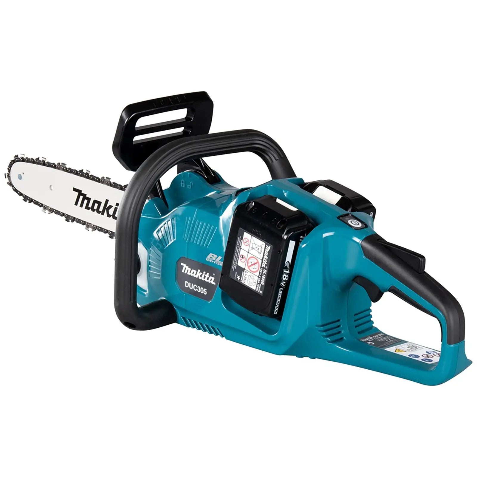 Makita Chainsaw Kit 30cm 12" 18V x 2 LXT Brushless Cordless 2 x 6Ah Battery and Dual Rapid Charger Garden Tree Cutting Pruning DUC305PG2  White Rose Tools