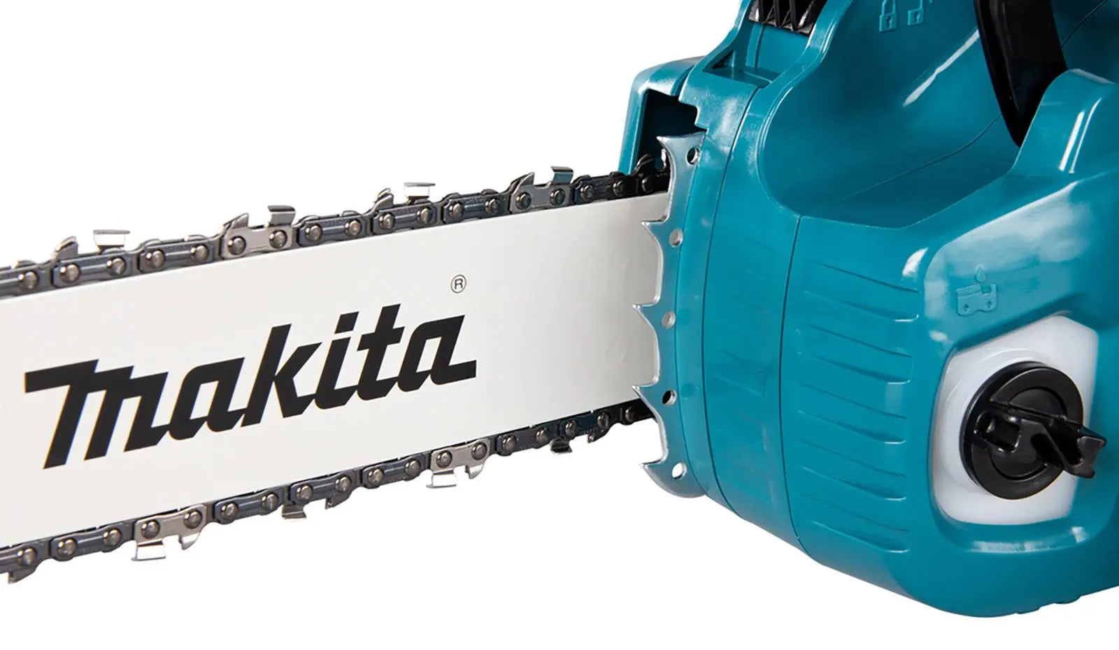 Makita Chainsaw Kit 30cm 12" 18V x 2 LXT Brushless Cordless 2 x 6Ah Battery and Dual Rapid Charger Garden Tree Cutting Pruning DUC305PG2  White Rose Tools