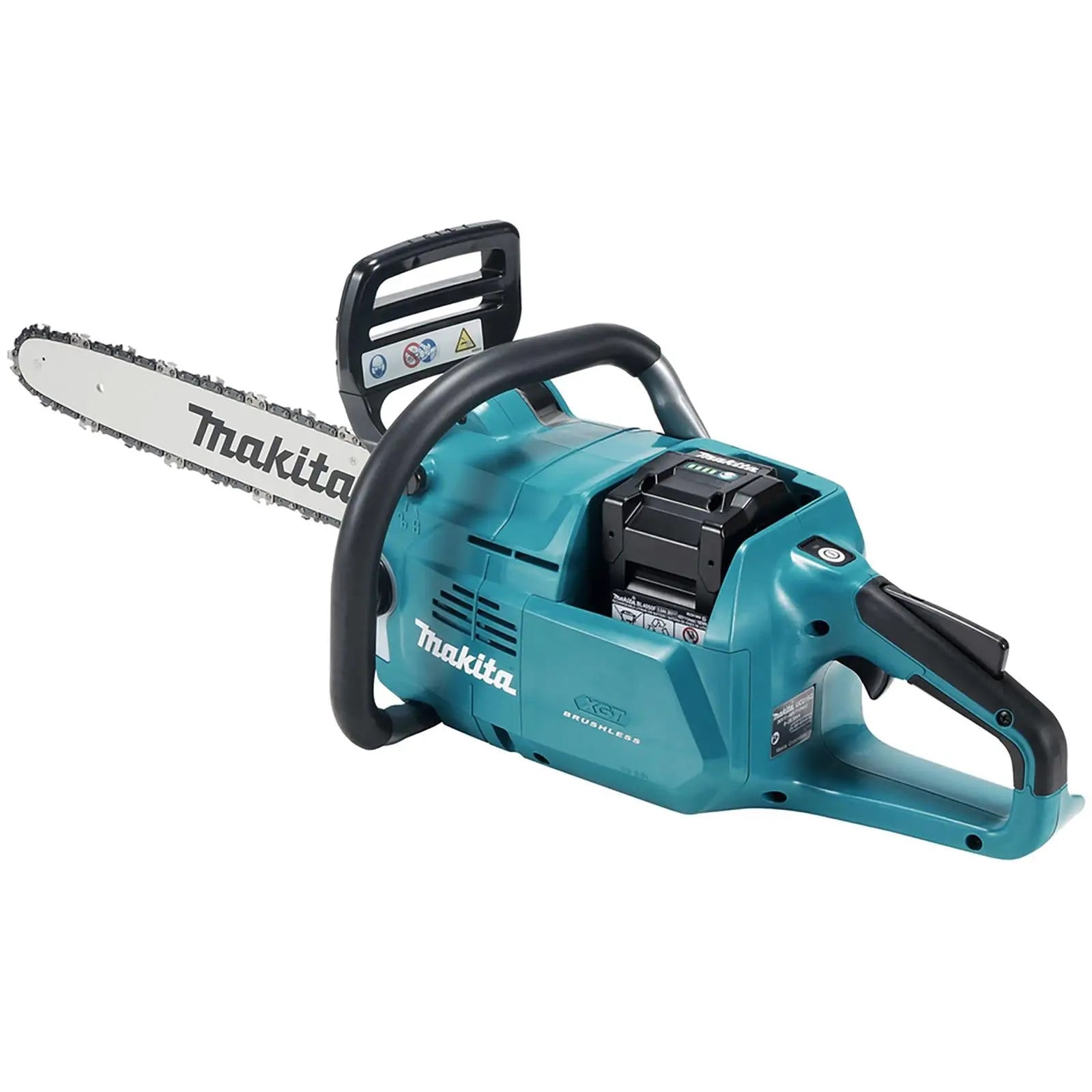 Makita Chainsaw Kit 40cm Heavy Duty 16" 40V XGT Brushless Cordless 2 x 5Ah Battery and Rapid Charger Garden Tree Cutting Pruning UC016GT201  White Rose Tools