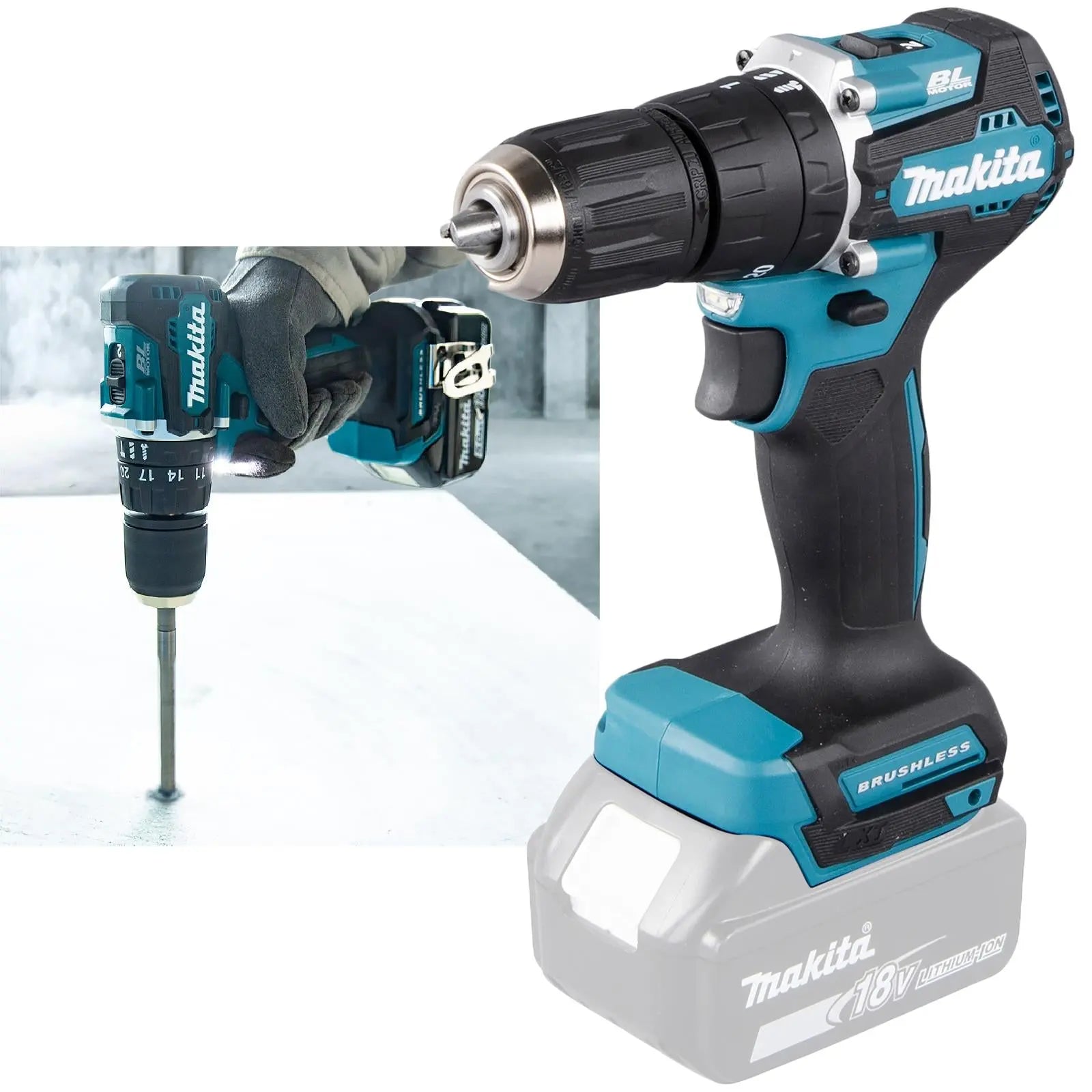 Makita Combi Drill Hammer Driver 18V LXT Brushless Cordless DHP487Z Body Only  White Rose Tools