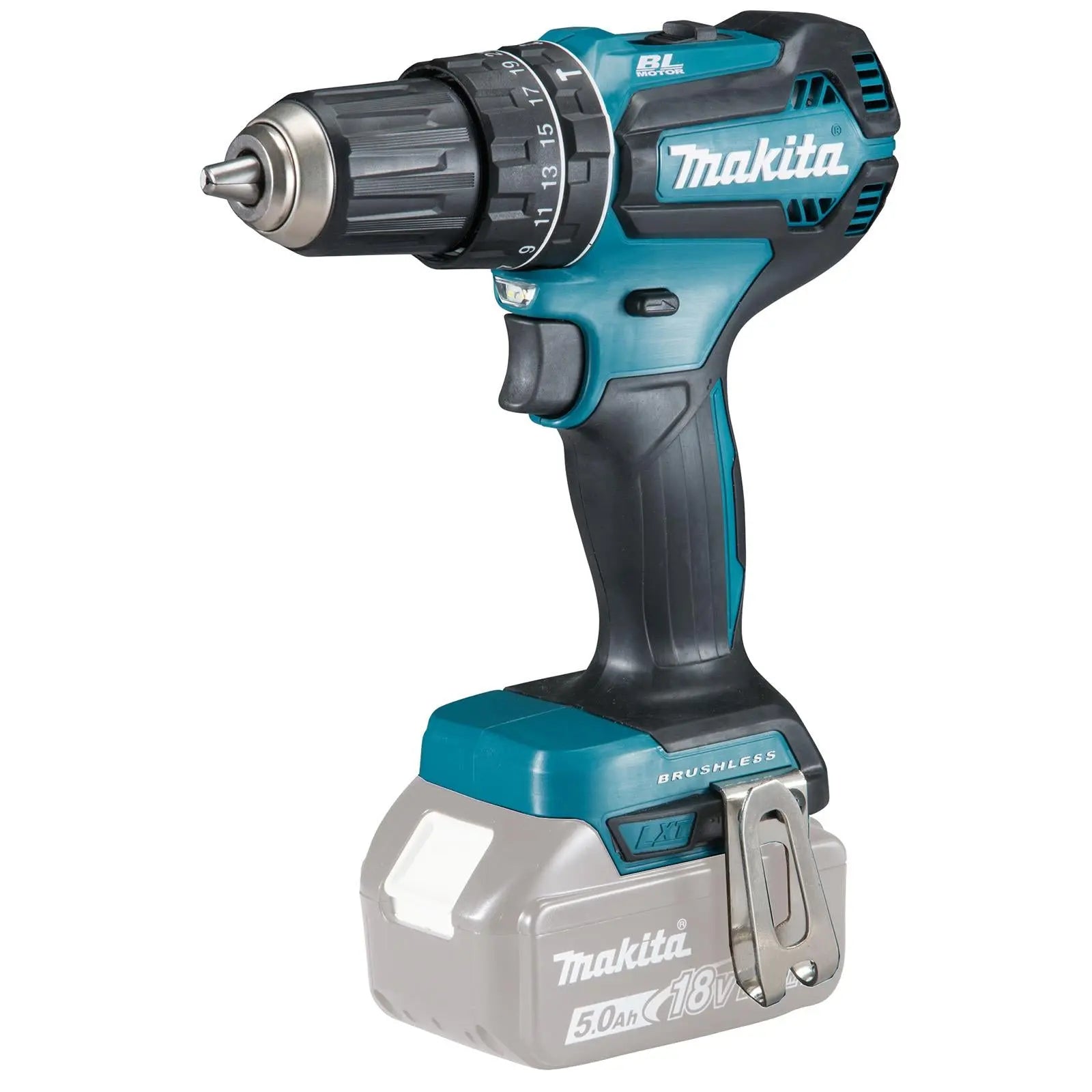 Makita Combi Drill Kit 18V LXT DHP485 with 5Ah Battery Charger 101pc Tool Set Cordless Brushless DHP485STX5  White Rose Tools