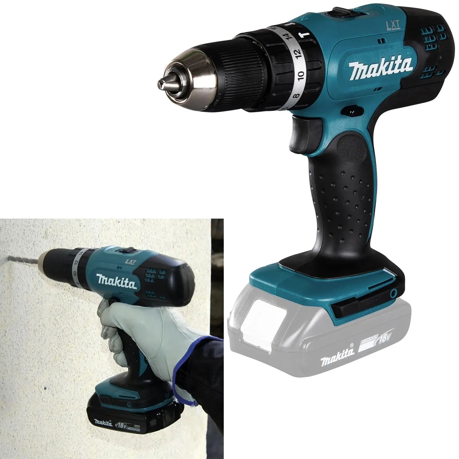 Makita Combi Drill with Hammer Action 18V LXT Cordless DHP453Z Body Only  White Rose Tools