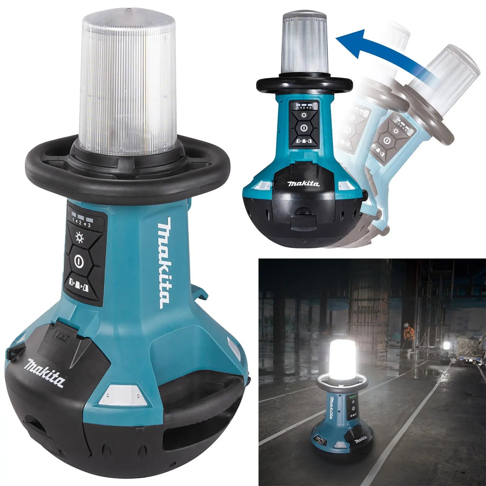 Makita Cordless Area Worklight 360 Degree LXT 14.4V 18V 240V AC Self Balancing Site Light Body Only DML810/2  White Rose Tools
