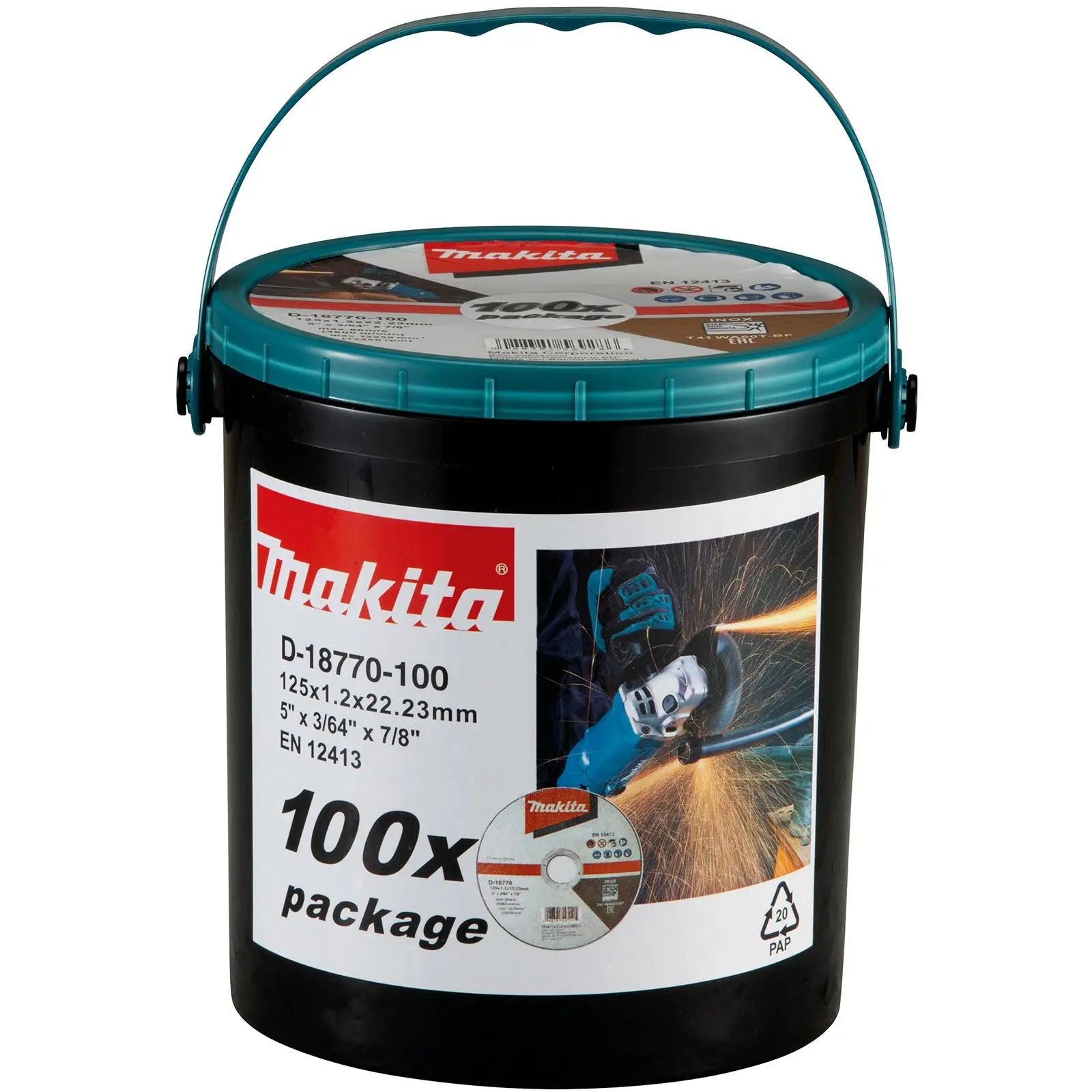 Makita Cutting Discs Slitting Cut Off Wheel for Angle Grinder 125mm x 1.2mm 100 Piece Bucket  White Rose Tools