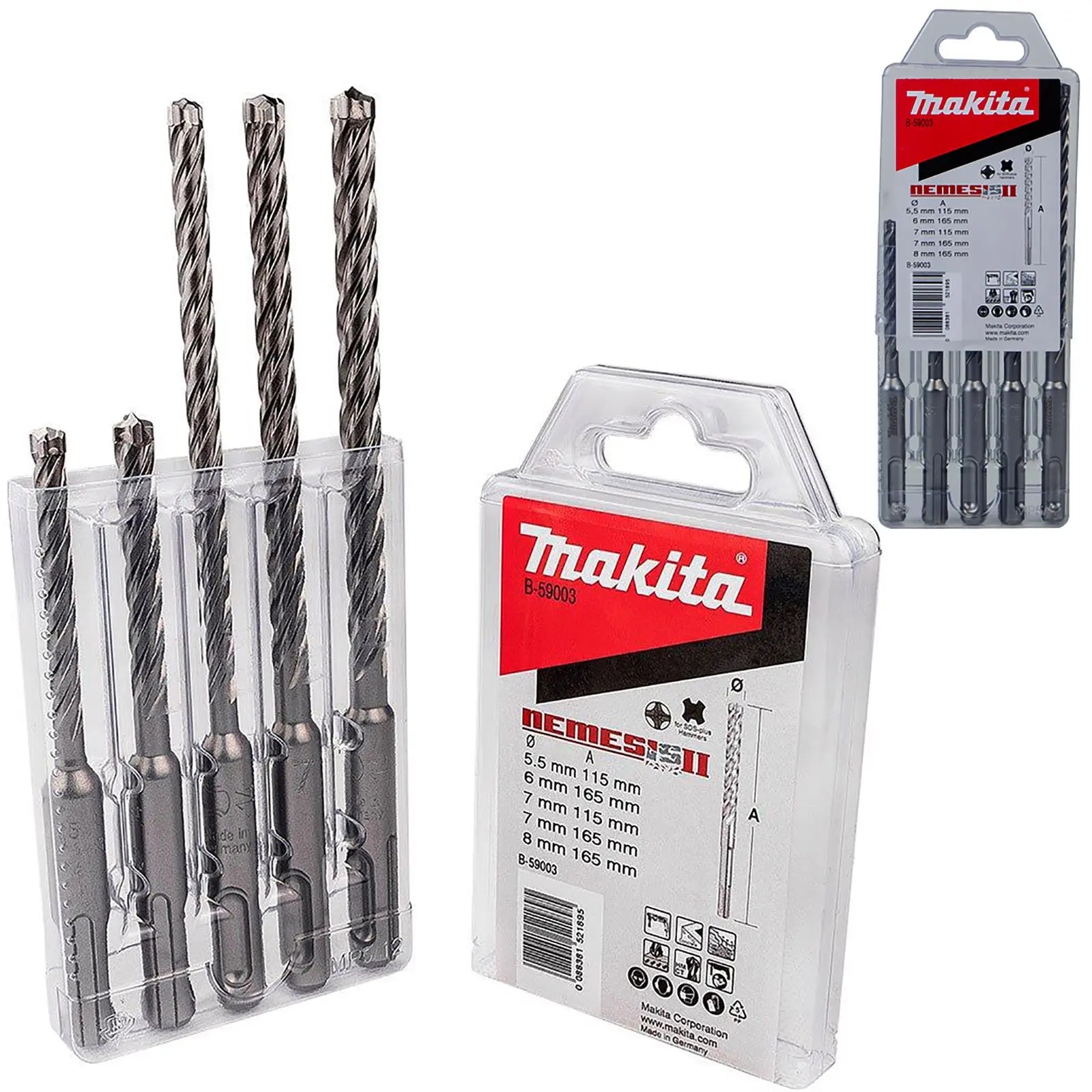 Makita Drill Bit Set Nemesis II SDS+ Plus 5.5-8mm Stone Concrete Brick  White Rose Tools