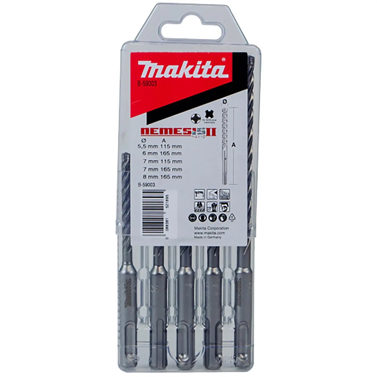 Makita Drill Bit Set Nemesis II SDS+ Plus 5.5-8mm Stone Concrete Brick  White Rose Tools