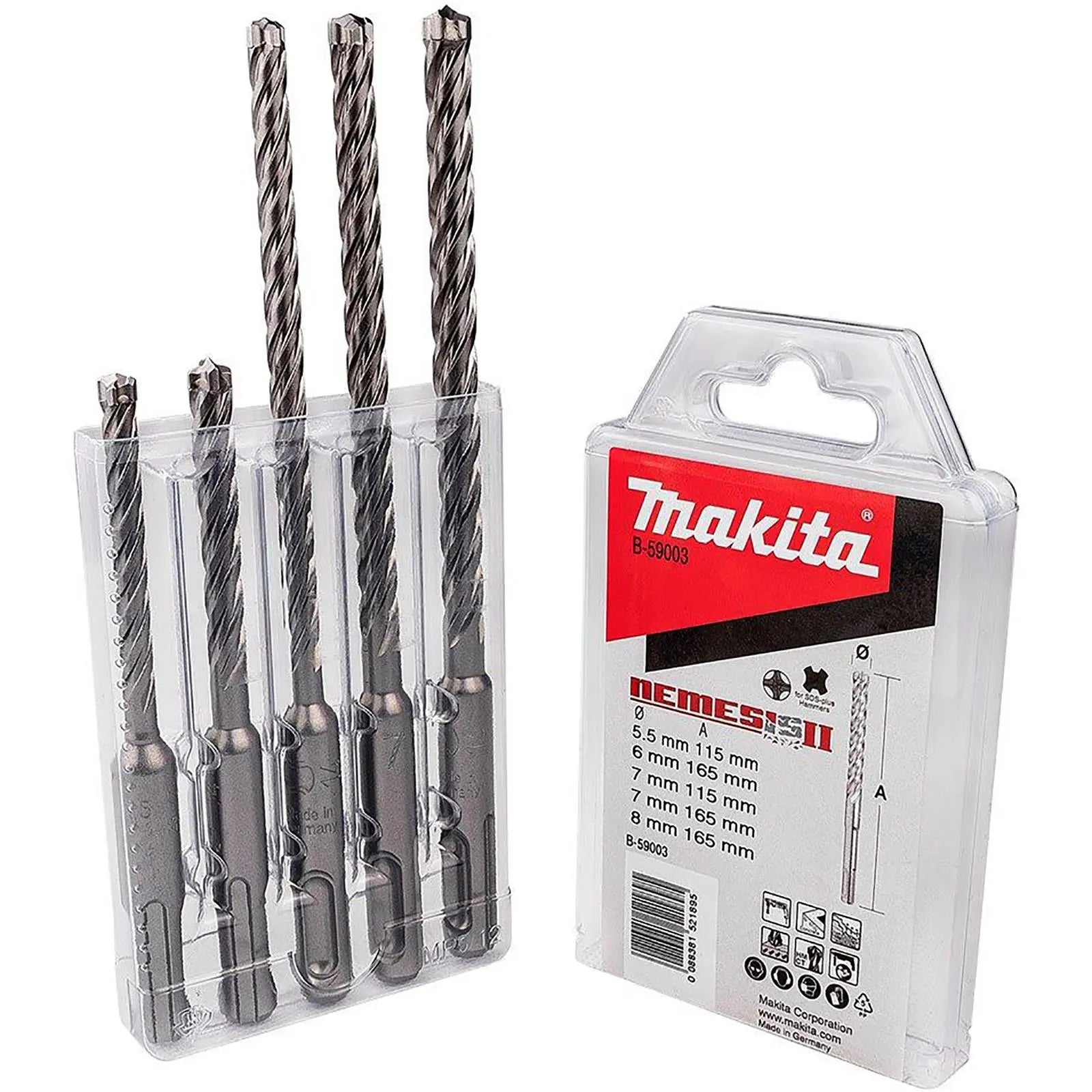 Makita Drill Bit Set Nemesis II SDS+ Plus 5.5-8mm Stone Concrete Brick  White Rose Tools