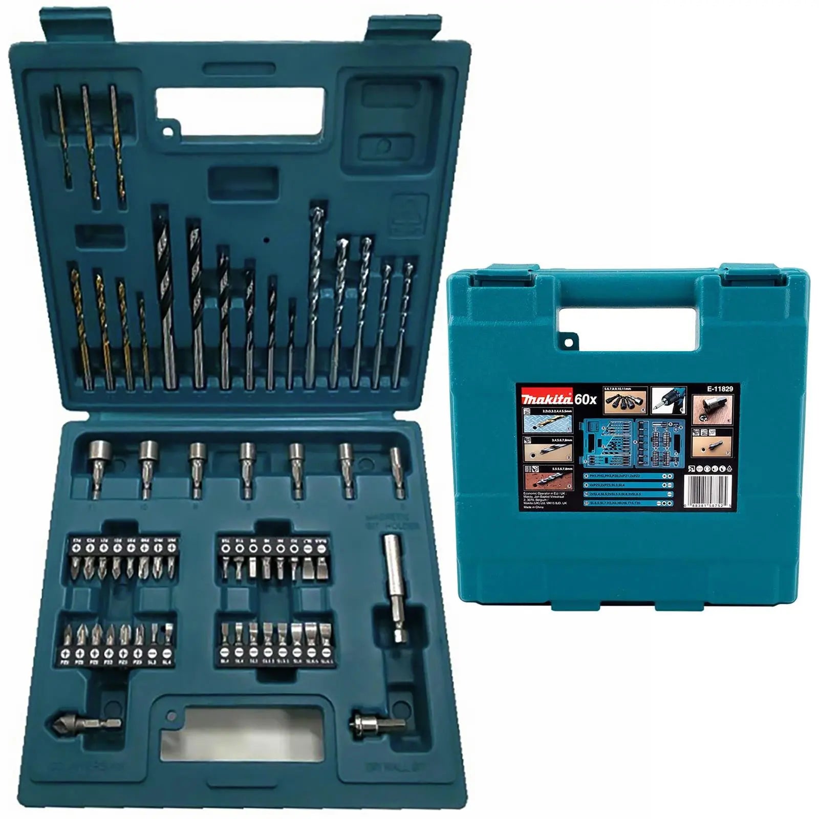 Makita Drill Screwdriver Bit Set Carry Case Wood Masonry Metal HSS 60pc  White Rose Tools