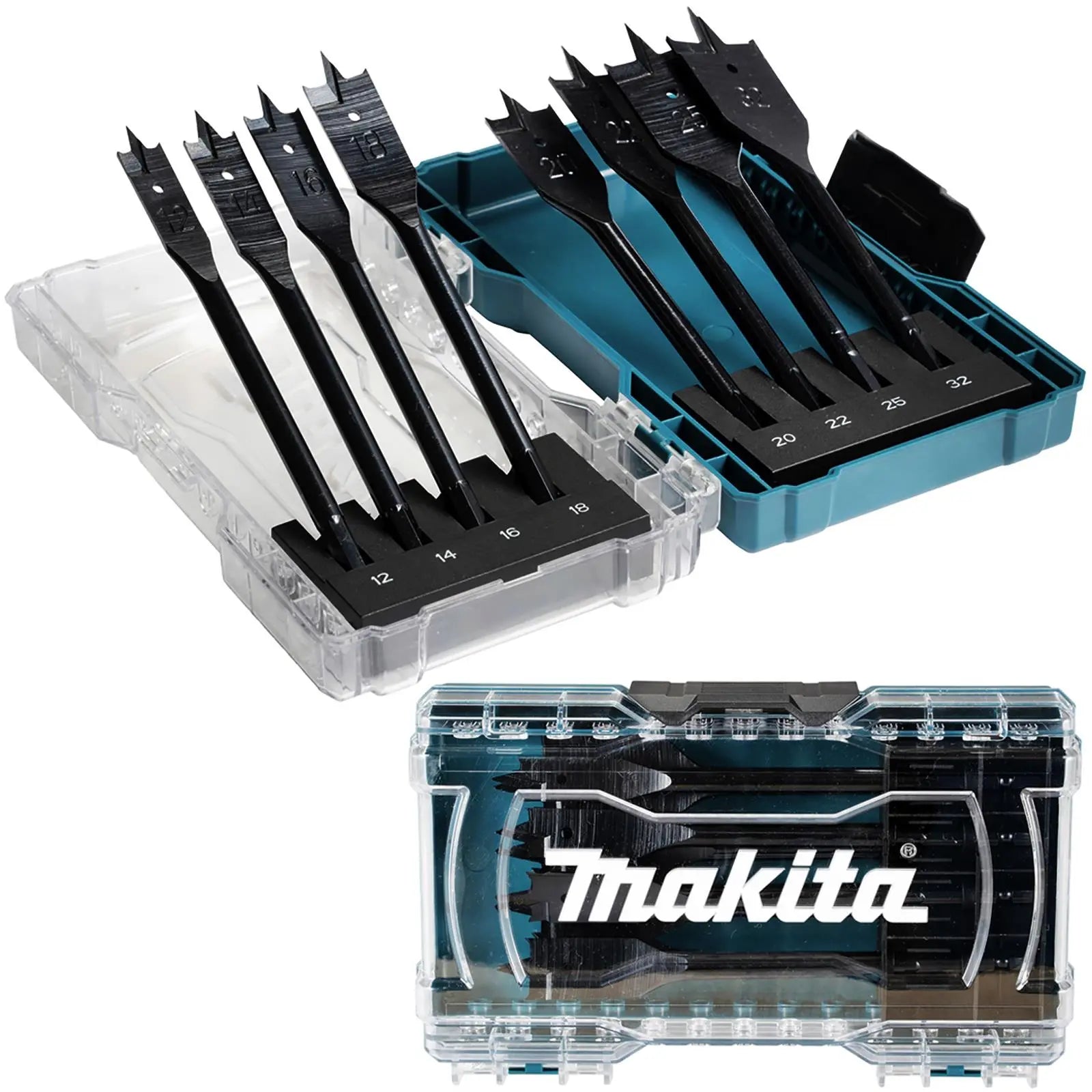 Makita Flat Wood Drill Bit Set 1/4" Hex Shank 12-32mm  White Rose Tools