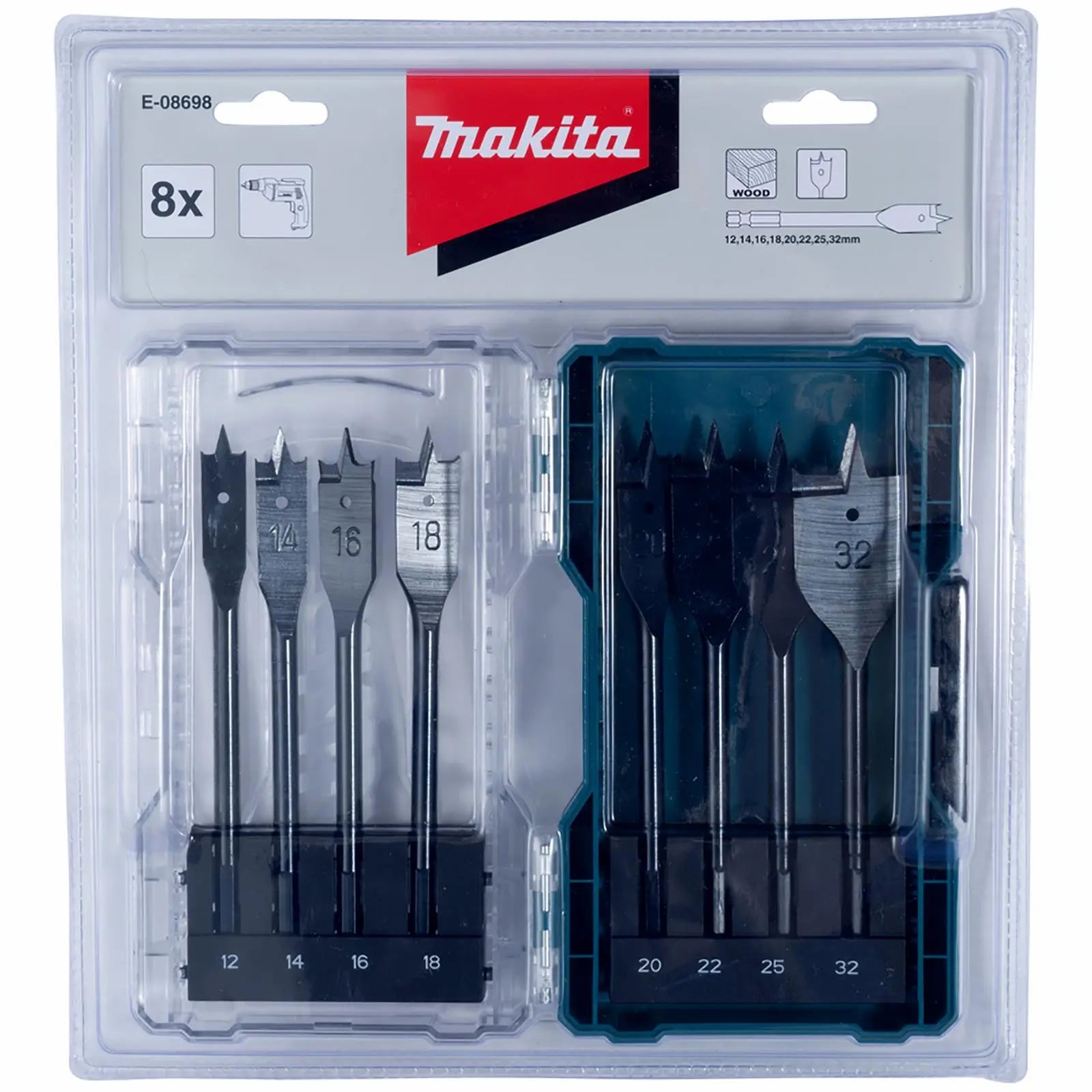 Makita Flat Wood Drill Bit Set 1/4" Hex Shank 12-32mm  White Rose Tools