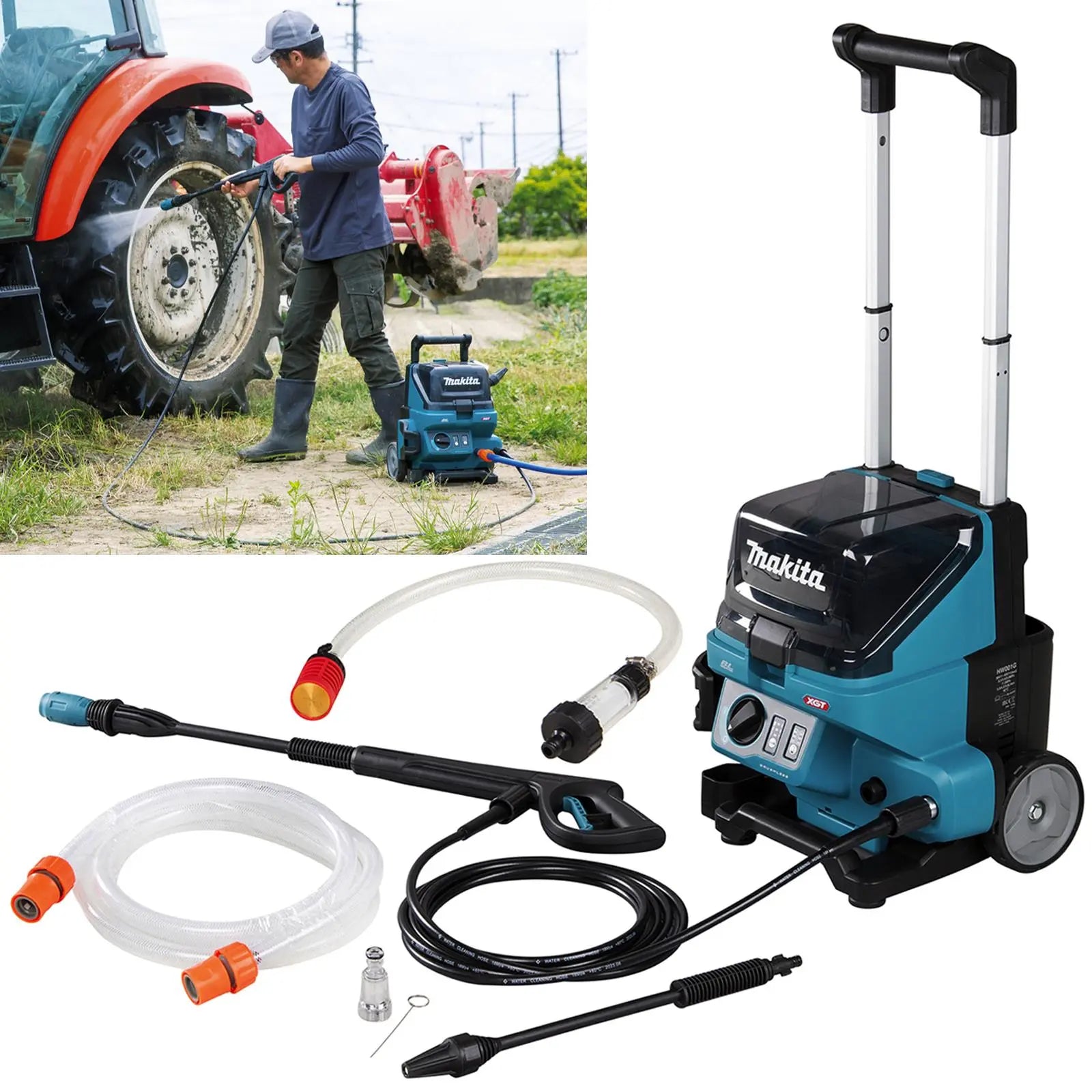 Makita High Pressure Washer 115 Bar 40V XGT Cordless Compact HW001GZ Body Only  White Rose Tools