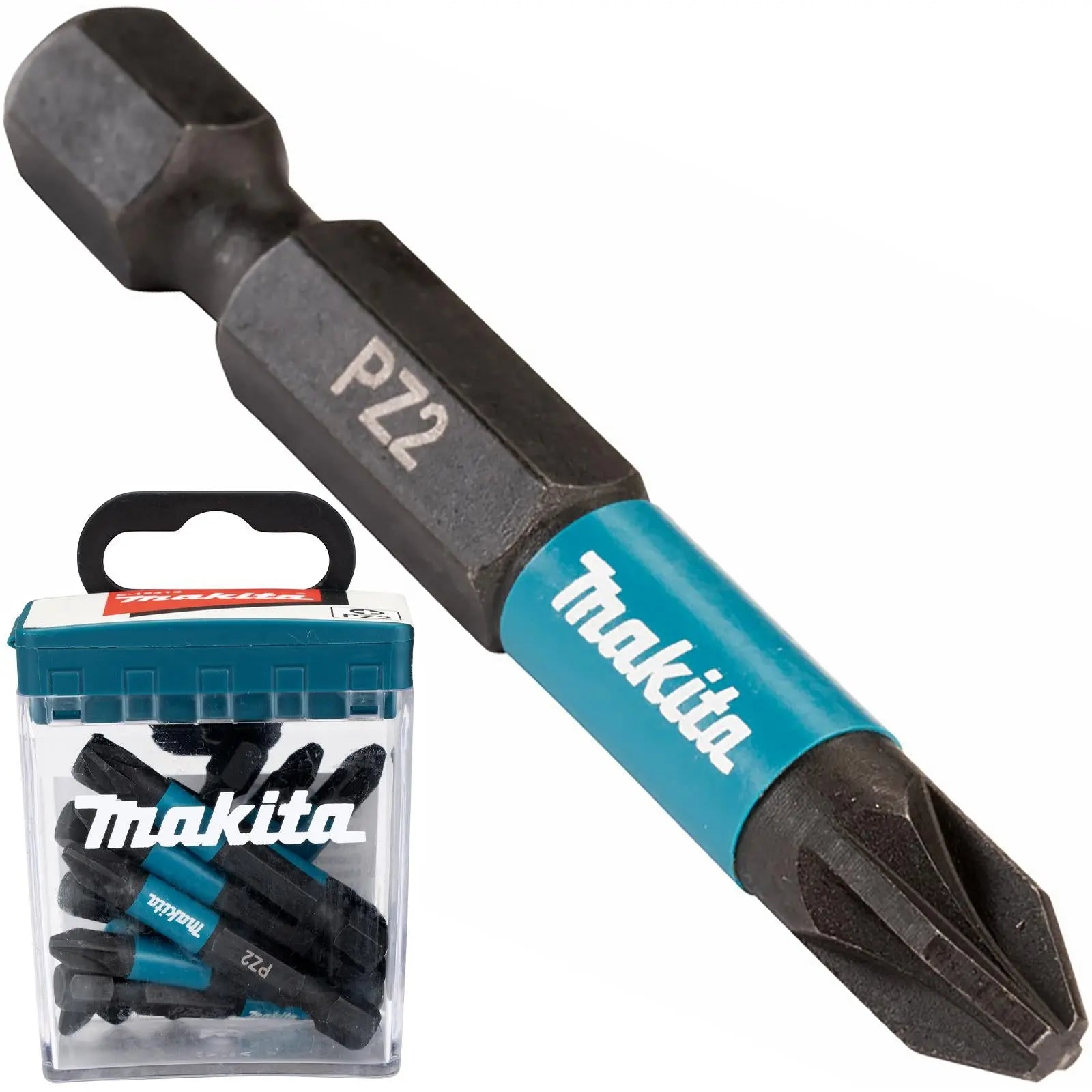Makita Impact Screwdriver Bits Black Pozi PZ2 x 50mm 10 Piece Set Tic Tac Box E-12413  White Rose Tools