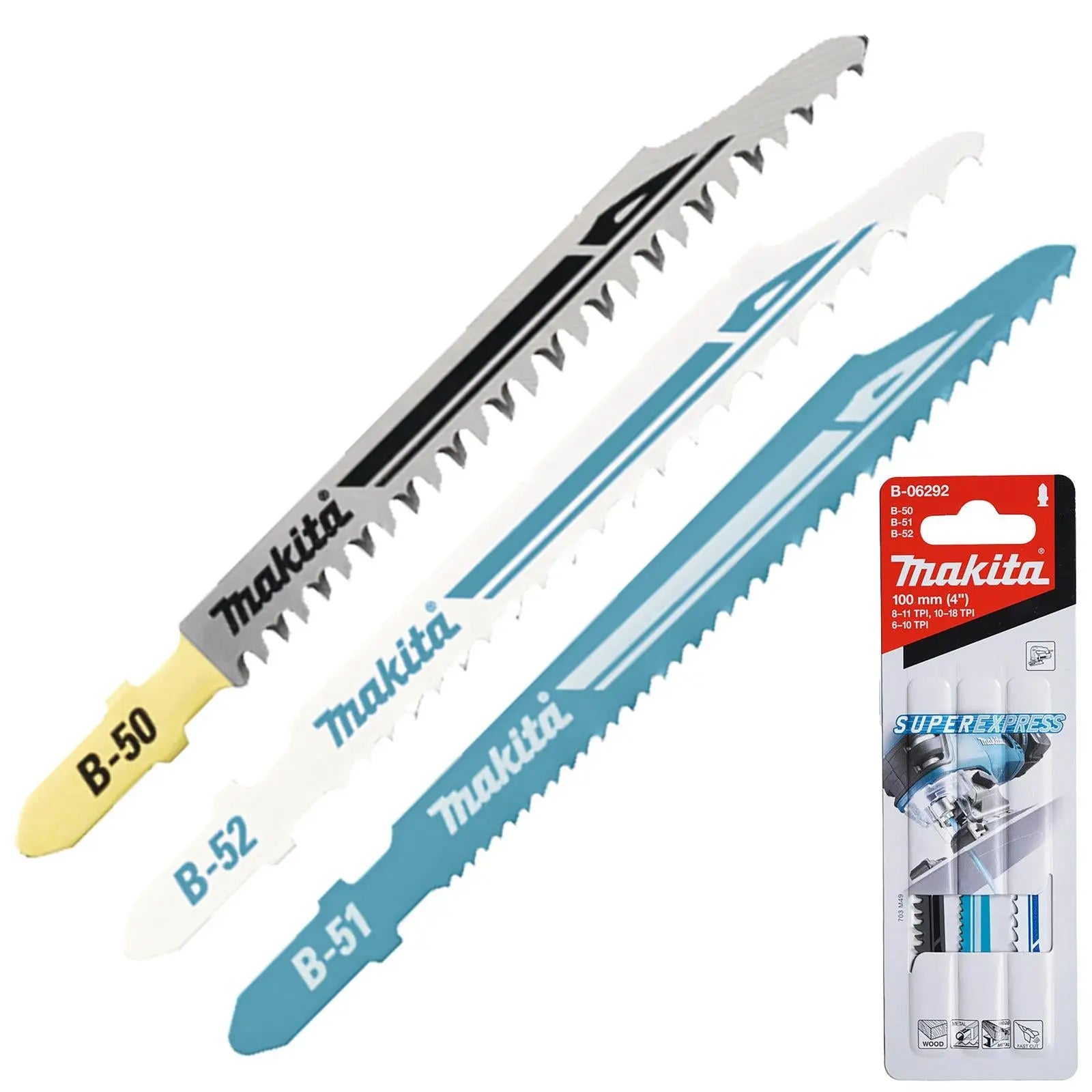 Makita Jigsaw Blade Set 3 Piece for Wood and Plastic Type B50 B51 B52 B-06292  White Rose Tools