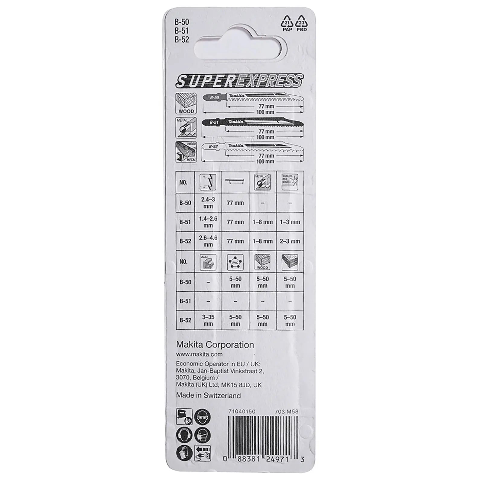 Makita Jigsaw Blade Set 3 Piece for Wood and Plastic Type B50 B51 B52 B-06292  White Rose Tools
