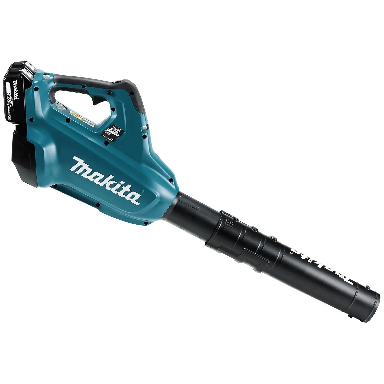 Makita Leaf Blower Kit 18V x 2 LXT Brushless Cordless 2 x 5Ah Battery and Dual Rapid Charger 14.4N Garden Grass Clippings Construction DUB362PT2  White Rose Tools