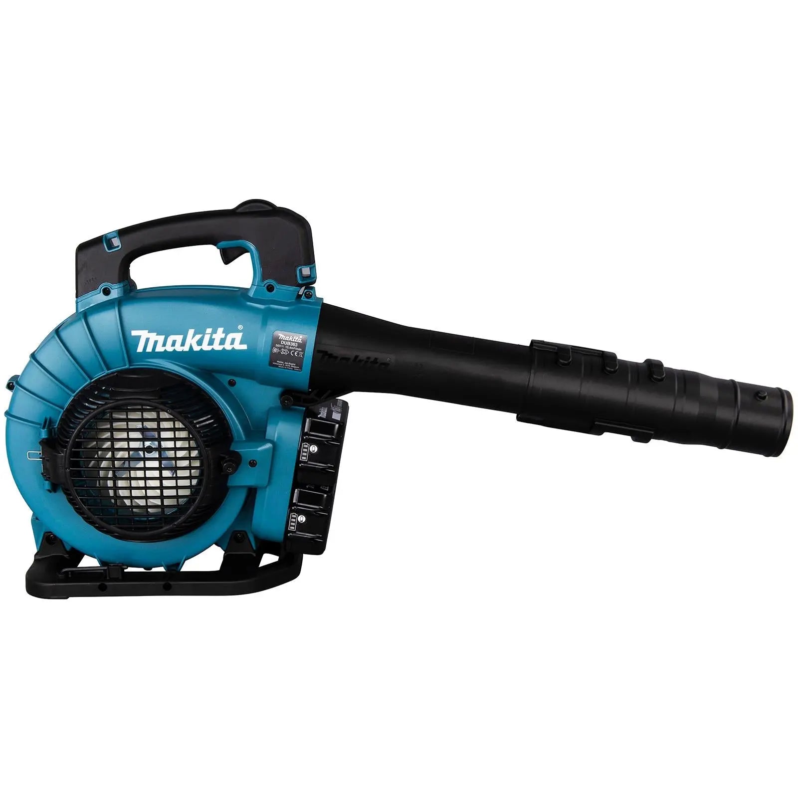 Makita Leaf Blower Vacuum Kit 18V x 2 LXT Brushless Cordless 2 x 5Ah Battery and Dual Rapid Charger 14.4N Garden Grass Clippings Construction DUB363PT2V  White Rose Tools
