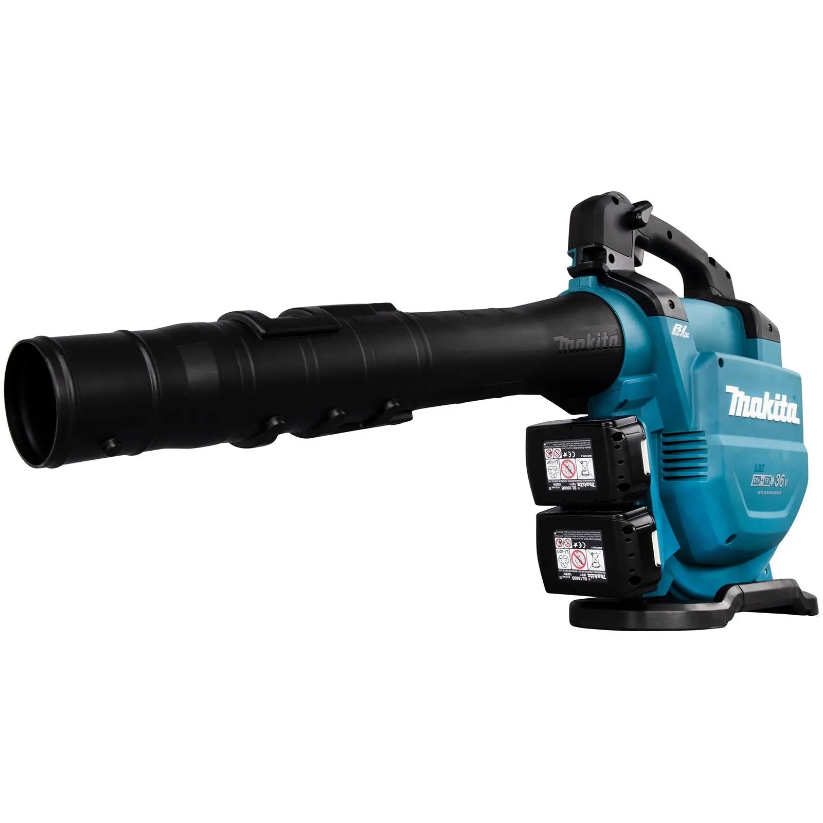 Makita Leaf Blower Vacuum Kit 18V x 2 LXT Brushless Cordless 2 x 5Ah Battery and Dual Rapid Charger 14.4N Garden Grass Clippings Construction DUB363PT2V  White Rose Tools