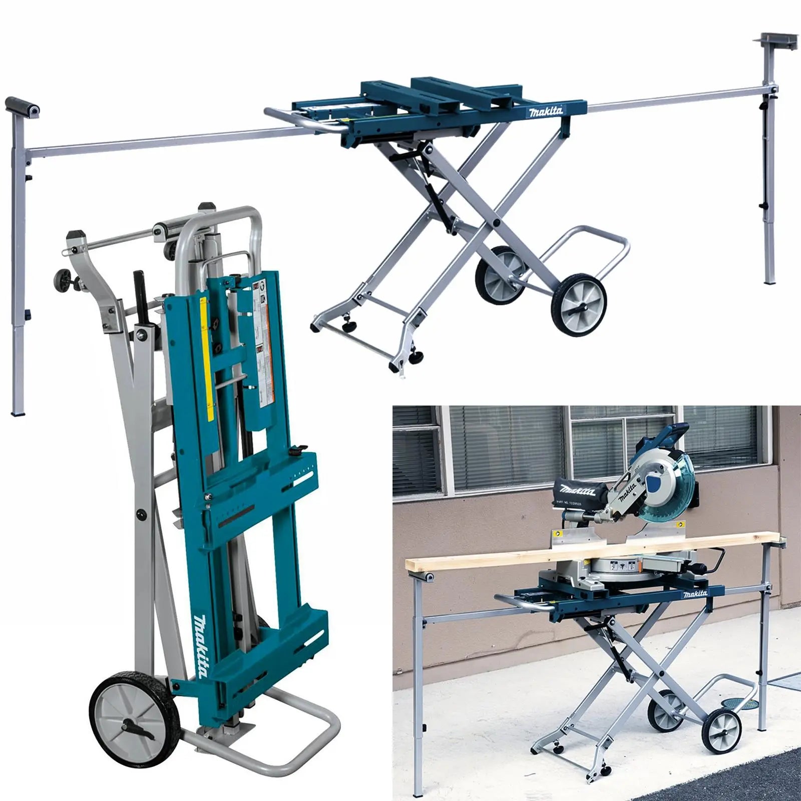 Makita Mitre Saw Stand Universal Folding Portable Table Top Wheels Slide Compound  White Rose Tools